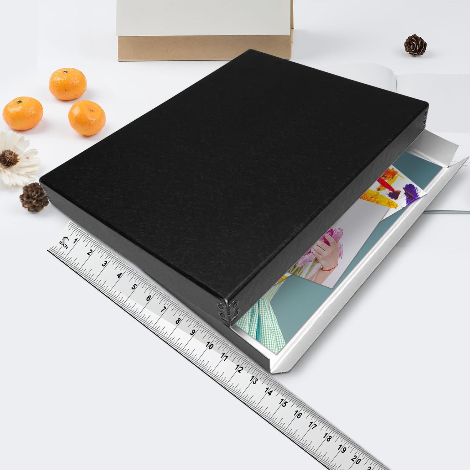 Lineco Museum Archival Storage Box, 13.75X19.75X1.5 In. Drop Front Design. Acid Free With Metal Edge. Organize Photos, Pictures, Prints, Documents, Crafts, Diy. Black, 1 Pack