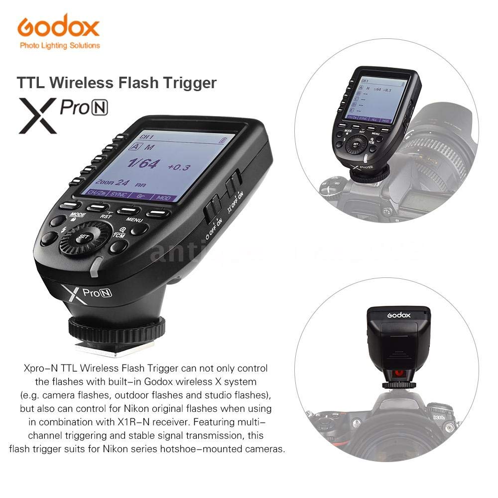 Godox Xpro N Ttl Wireless Flash Trigger Transmitter Compatible For Nikon Cameras, 1/8000S Hss Trigger, Large Screen, 11 Customiz