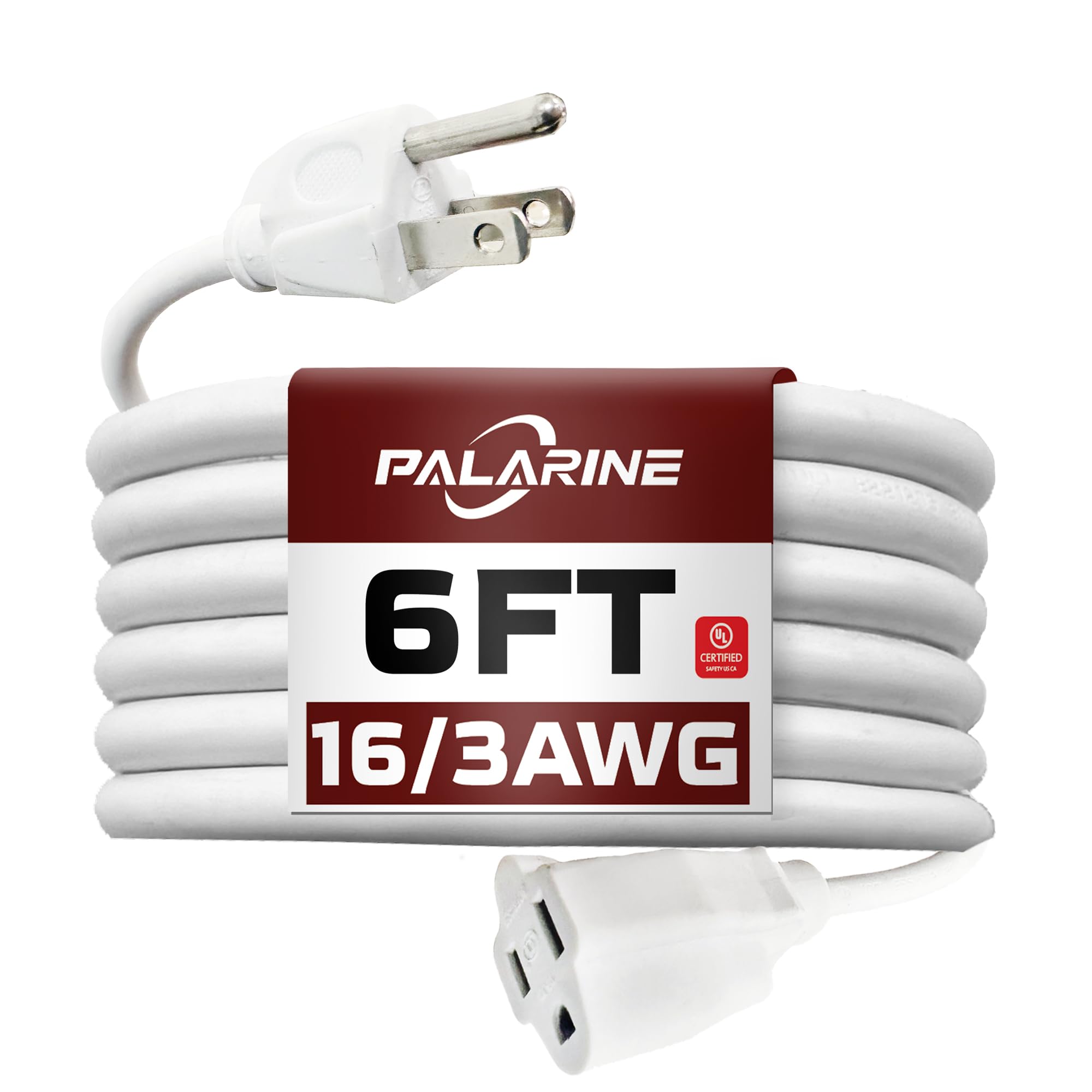 Palarine 6Ft White Outdoor Extension Cord Waterproof, Ul Listed, 16/3 Sjtw Heavy Duty 3 Prong, 16 Gauge 13A Power Cord Ideal For