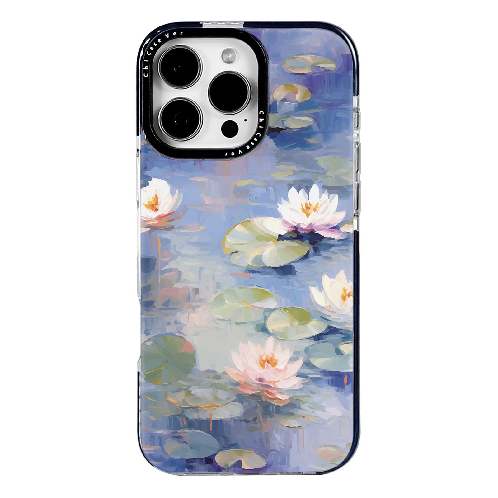ChiCaseVer for iPhone 16 Pro Case, Watercolor Aesthetic Pond Floral, Elegant Water Lily Soft Slim TPU Compatible with MagSafe & 