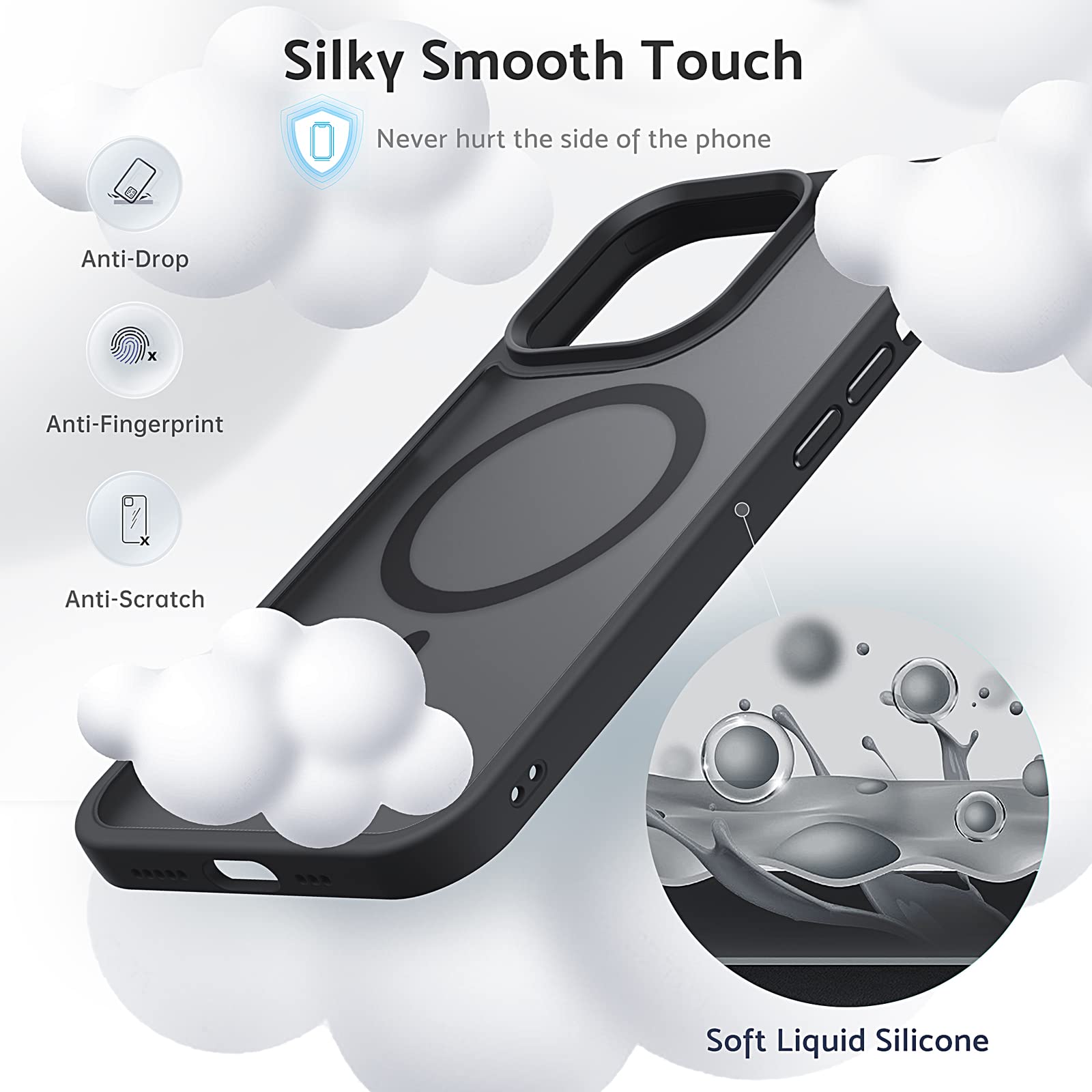 Anqrp Designed For Iphone 13 Pro Case, [Support Magsafe] Soft Silicone Slim Anti Scratch Case For Iphone 13 Pro 6.1 Inch, Black