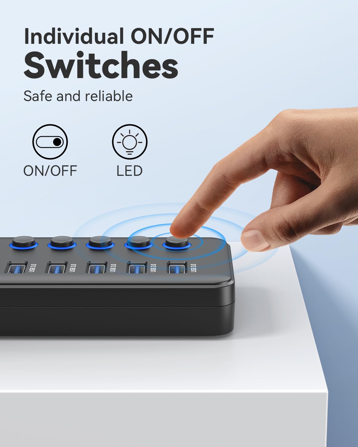 Powered Usb 3.0 Hub, Wenter 48W 11 Port Usb Hub Splitter (7 Faster Data Transfer Ports+ 4Pcs Qc Charging Ports) With Individual Led On/Off Switches, Usb Hub 3.0 Powered With Power Adapter