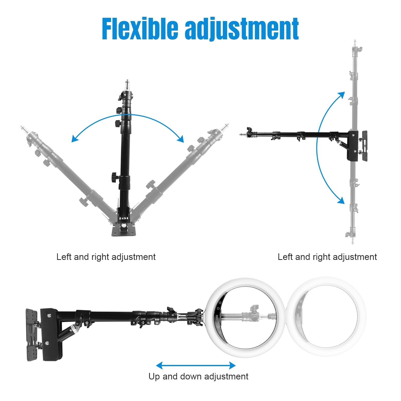 Fotoconic Triangle Wall Mounting Boom Arm Light Stand For Photography Studio Video Strobe Flash Lighting, Max Length 51.2 Inches