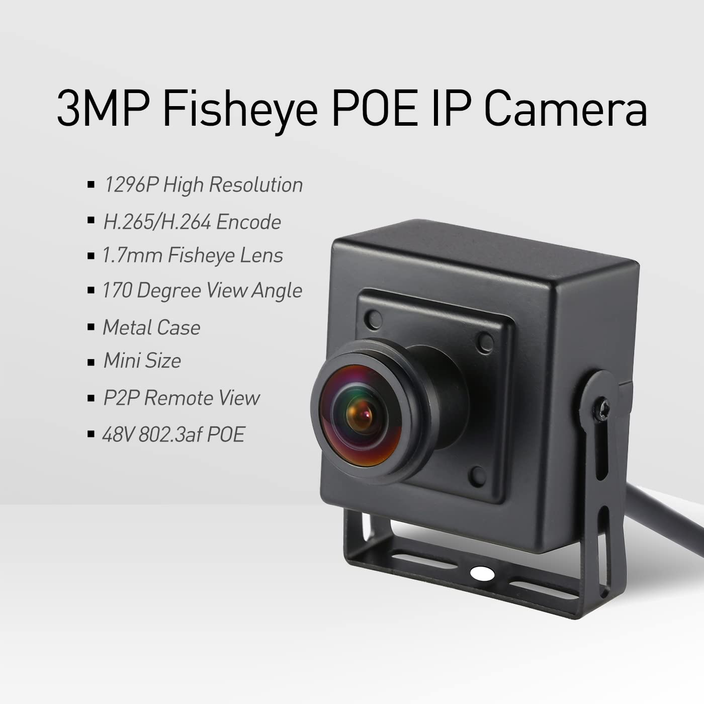 Revotech Mini Fisheye Poe Ip Camera, Hd 3Mp Indoor Security Camera Cctv 1.7Mm Lens 170 Degree Wide Angle P2P H.265 (I706 3 P Bla