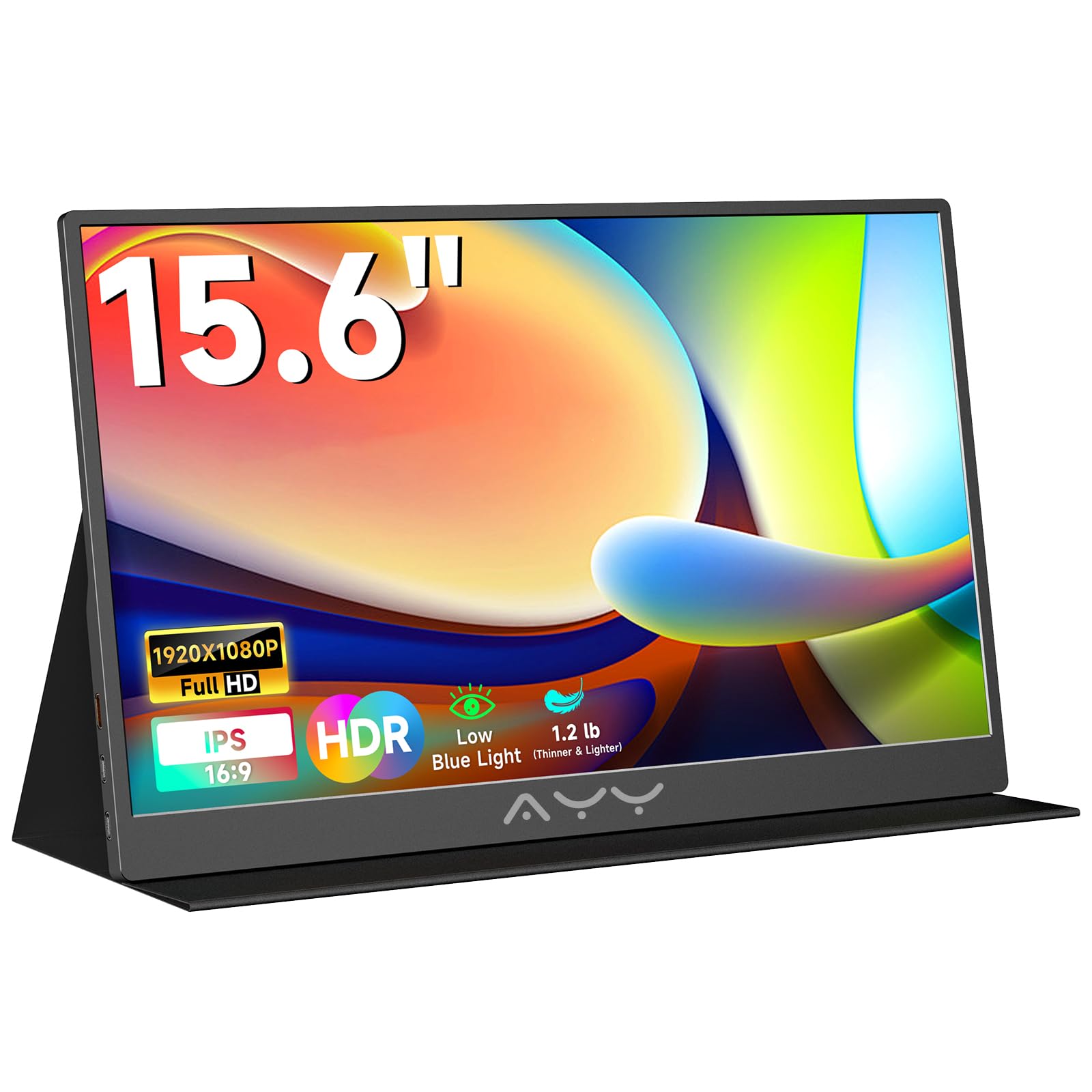 memzuoix 15.6 FHD 1080P Portable Monitor|Second External|100% sRGB|USB-C+HDMI for PS5/Switch|VESA Mount|Built-in Speakers | Blac