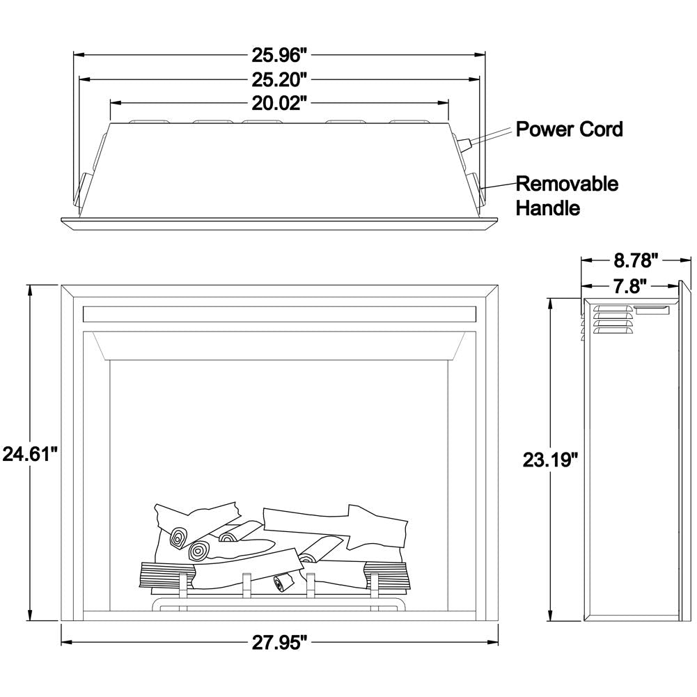 Richflame Gavin 26 Inches Electric Fireplace Insert With Log Speaker, Designed For Stud, Wood Burning Opening, Cabinet & Wood Ma