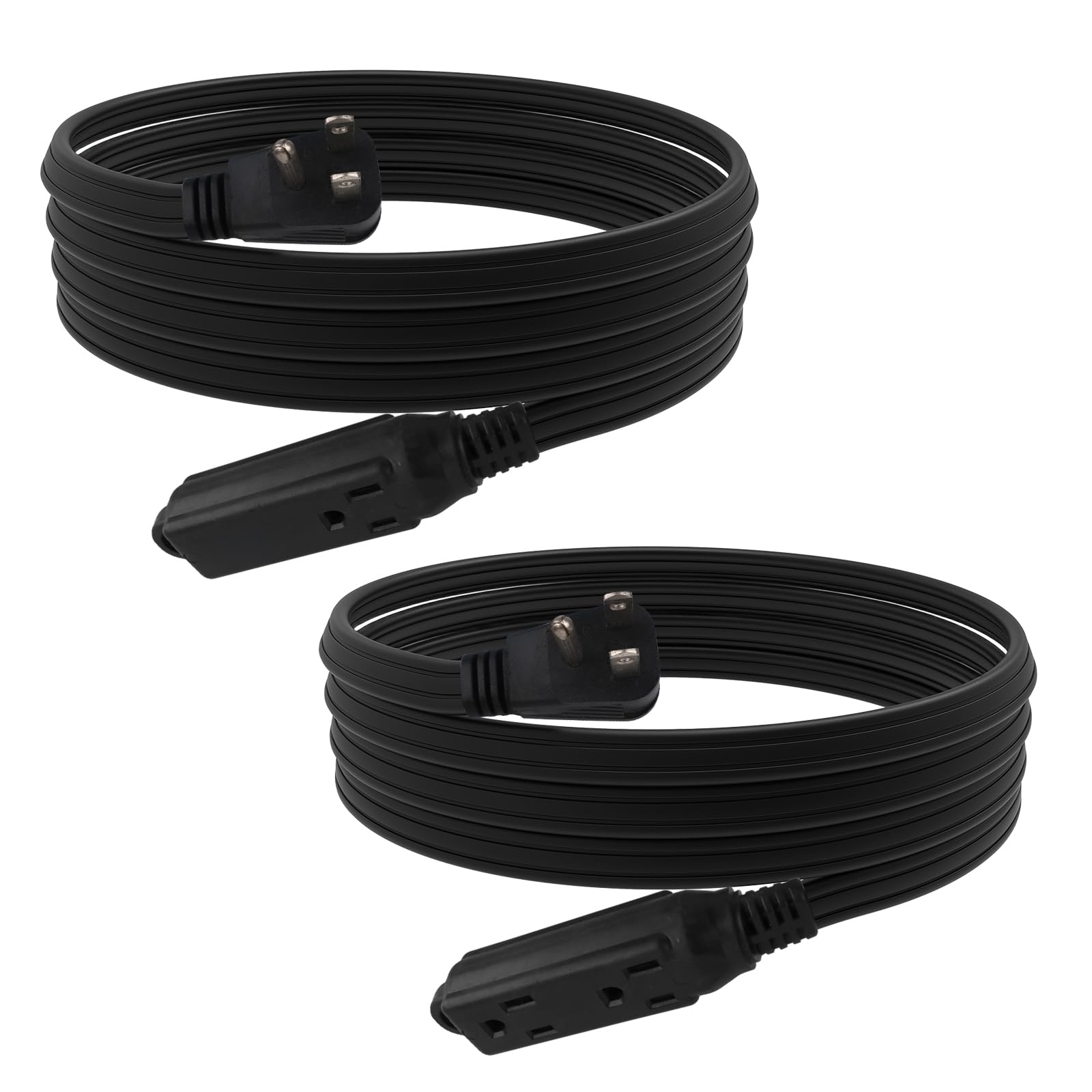 Ep 9 Ft 3 Outlet Extension Cord With Flat Plug, 3 Prong Grounded, 16/3 Spt 3 Power Cable For Indoor Use, Black, 2 Pack