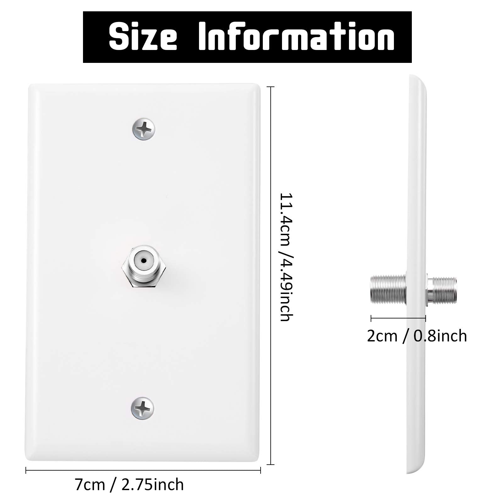 4 Pieces Coax Wall Plate 1 Port Tv Cable Wall Plate F Connector Wall Plate Single Gang Video Wall Jack Wall Plates (White)