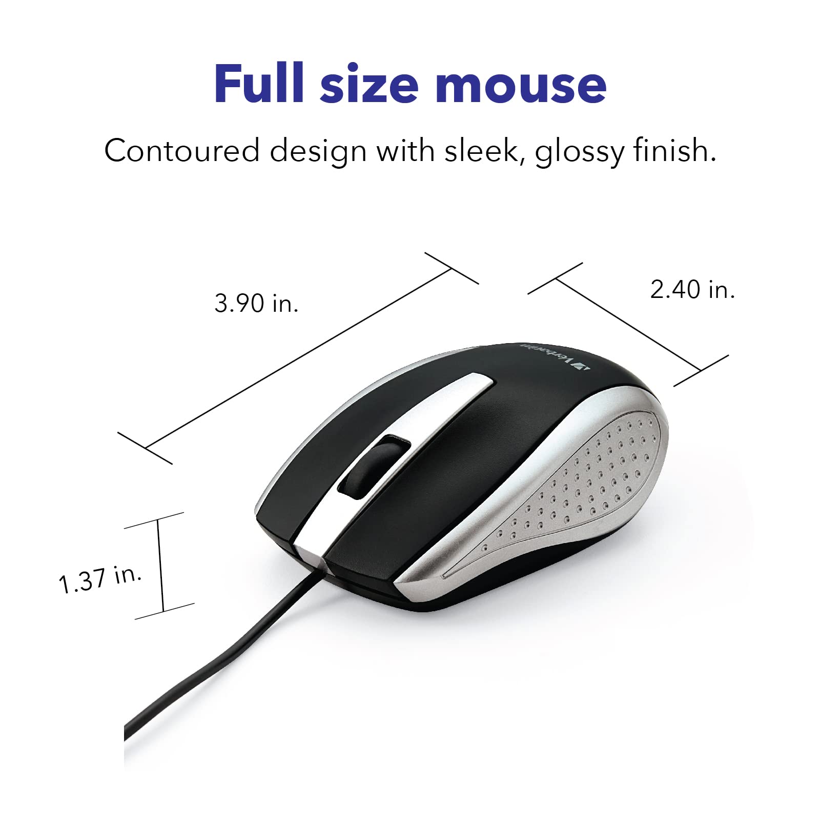 Verbatim Wired Usb Computer Mouse   Corded Usb Mouse For Laptops And Pcs   Right Or Left Hand Use, Silver 99741 1.4'' X 2.4'' X