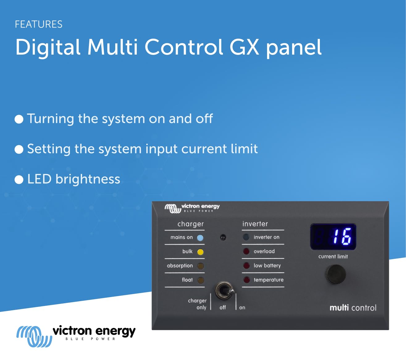 Victron Energy 200/200 Amp Digital Multi Control Panel Gx