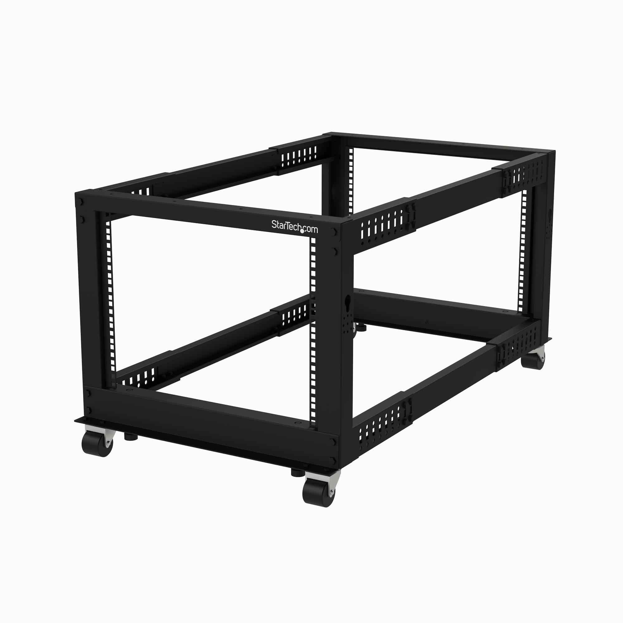 8U 19'' Open Frame Server Rack   Compact 4 Post Adjustable Depth (22 40'') Mobile   Free Standing Network/Computer Equipment Dat
