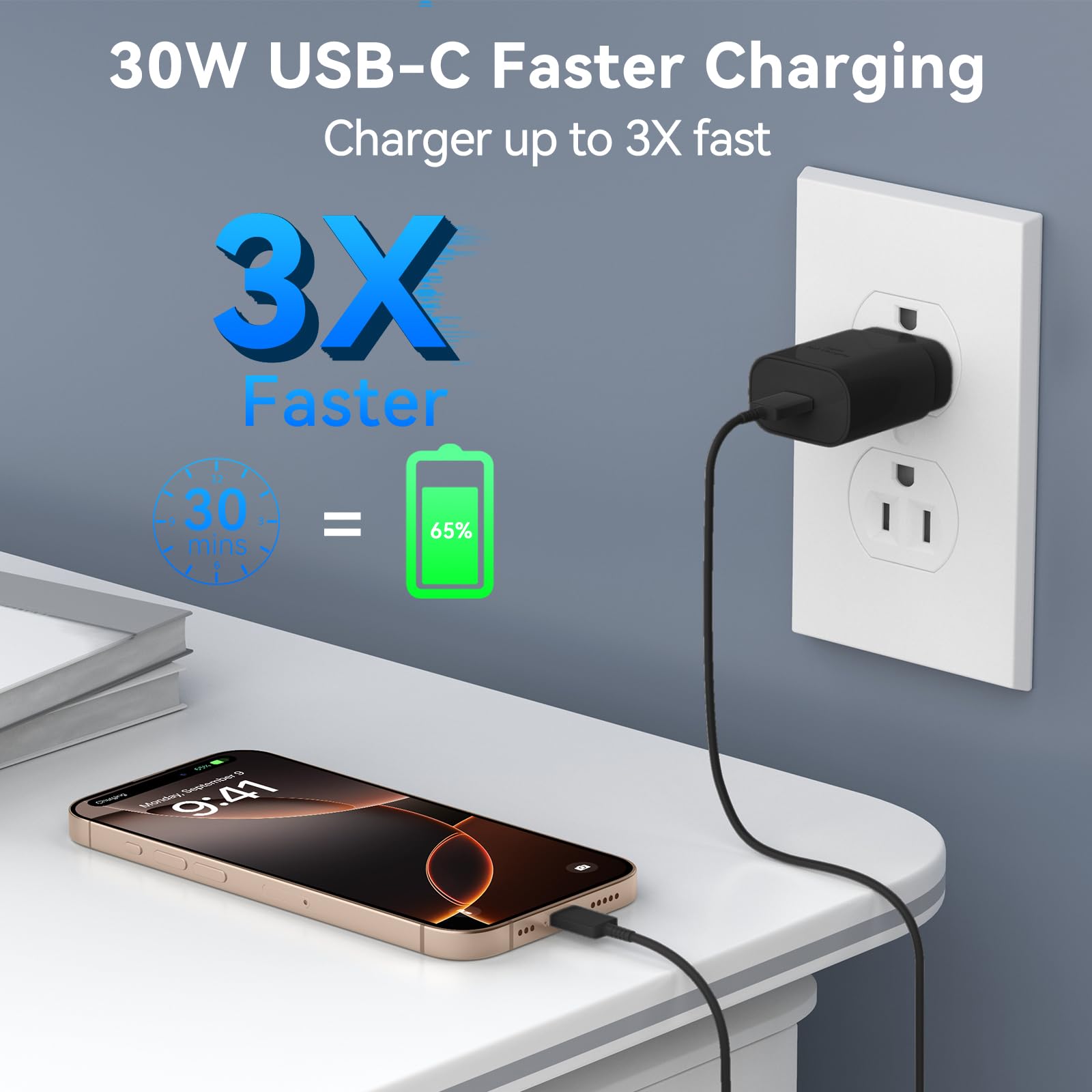 Usb C Phone 16 15 Pro Max Charger Fast Charging Block, 30W Usb C Charger With 6.6Ft Usb C Fast Charging Long Cable Cord For Phon