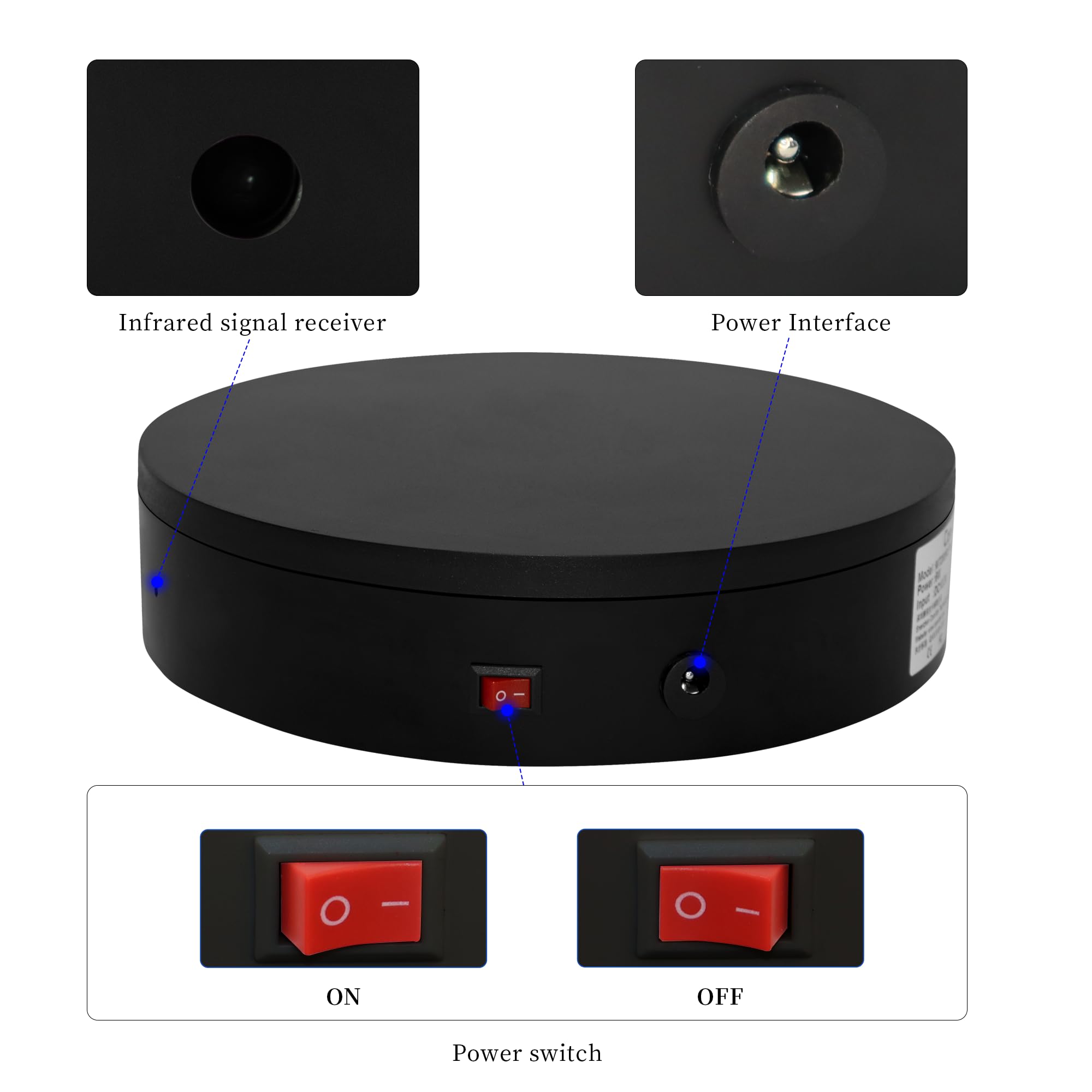Comxim 360 Degree Black Rotating Display Stand, Automatic Rotating Turntable For Photography Products And Display,Angle, Speed,