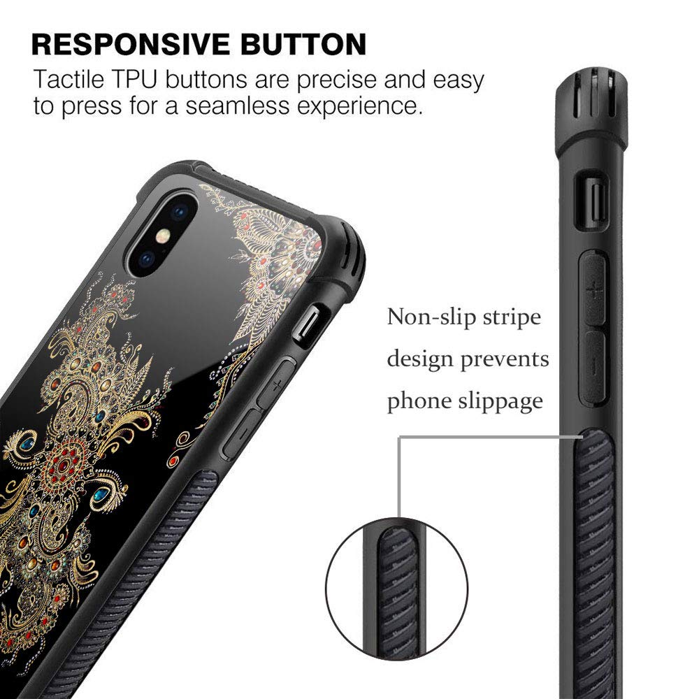 ZHEGAILIAN Diamond Mandala Anti-Scratch Organic Glass Case for iPhone XR 6.1 inch Golden TPU