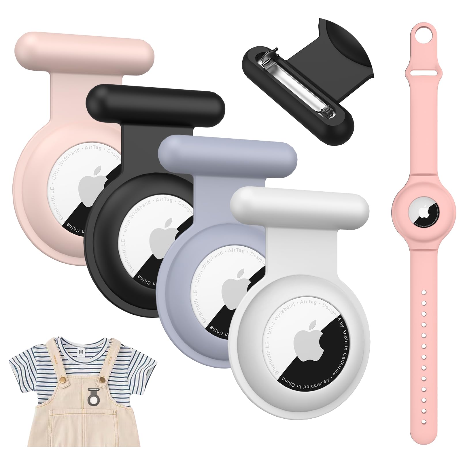 4 Pack Hidden Pin Airtag Holders With 1 Pcs Airtag Bracelet, Waterproof Silicone Airtags Holder For Kids Apple Gps Tracker Case