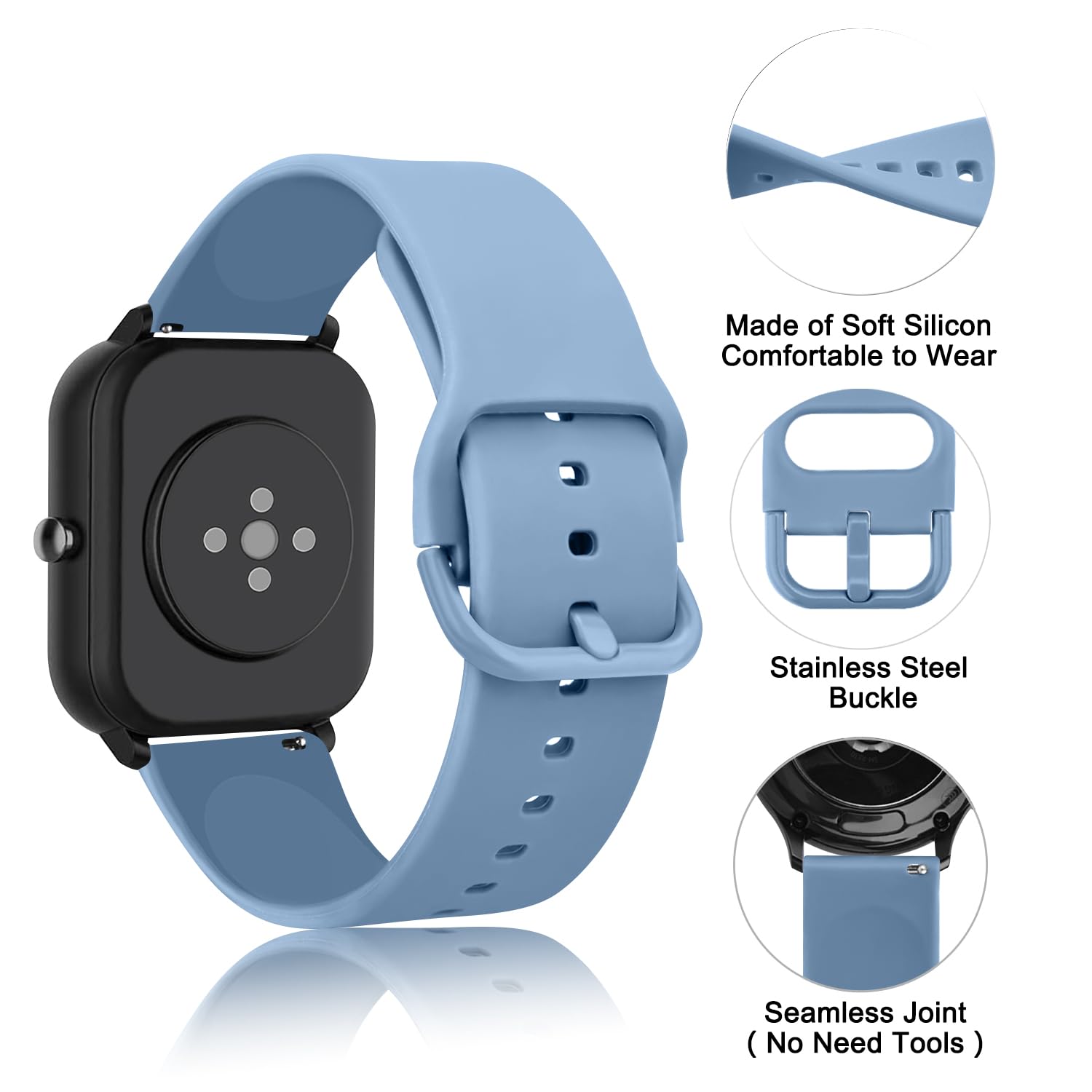 Ak For Amazfit Bip 5 Band, Amazfit Gtr 4 Bands/Gtr 3 Pro/Gtr 3/Gtr 2E/Gtr 2/Gtr 47Mm Smart Watch, 22Mm Soft Silicone Sport Strap