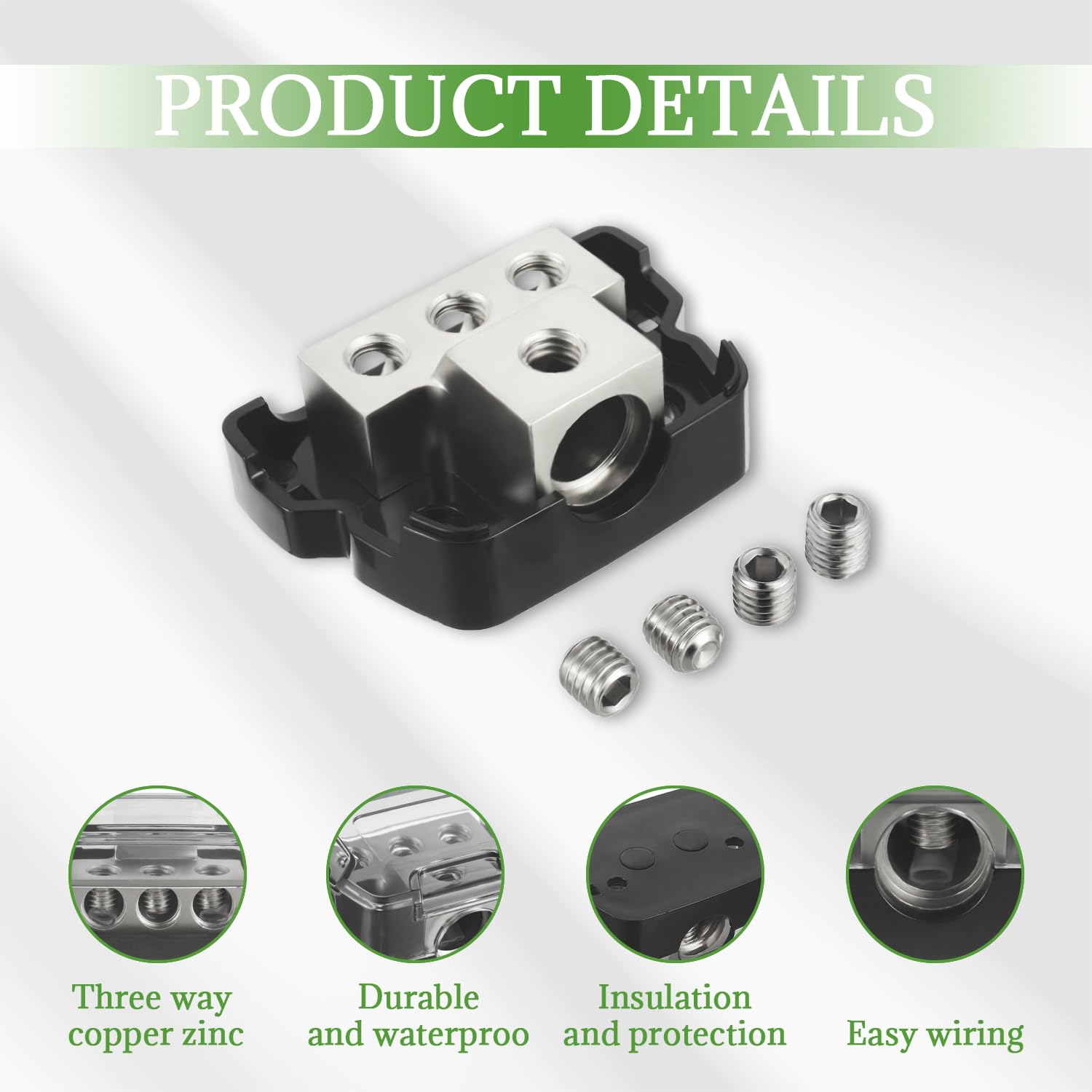 Bojack 3 Way Power Distribution Connecting Block 1X0/2/4 Gauge Input 3X4/8 Gauge Output Power Distribution Block For Car Amplifi