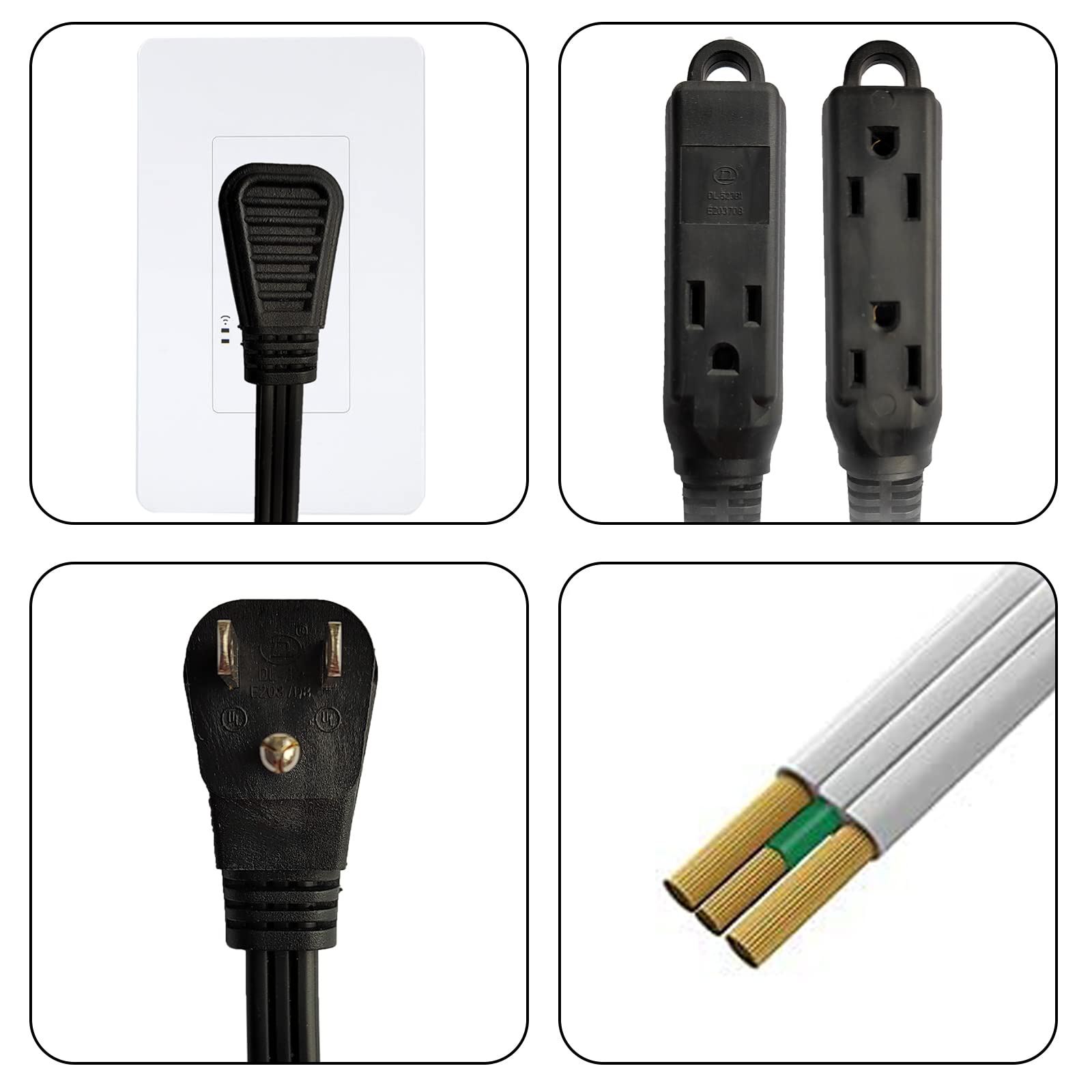 Greatide 15 Ft 3 Outlet Extension Cord With Flat Plug, 3 Prong Grounded, 16/3 Spt 3 Power Cable For Indoor Use, Black, 2 Pack