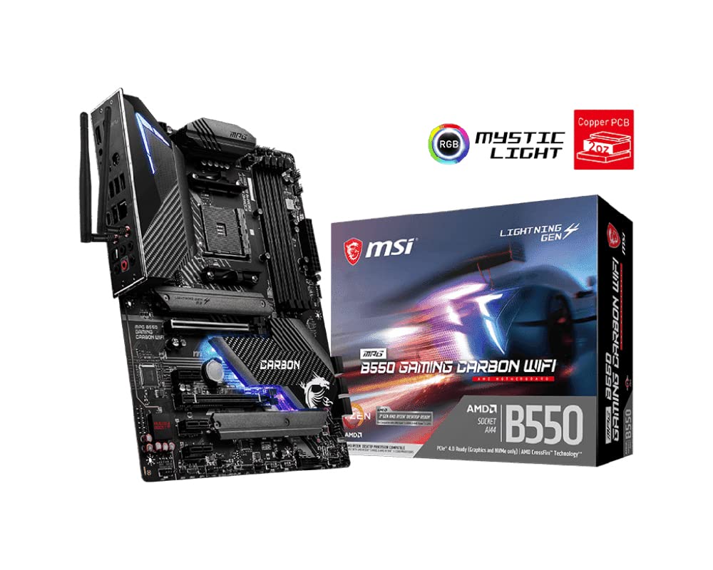 Msi Mpg B550 Gaming Carbon Wifi Gaming Motherboard (Amd Am4, Ddr4, Pcie 4.0, Sata 6Gb/S, Dual M.2, Usb 3.2 Gen 2, Hdmi/Dp, Wi Fi