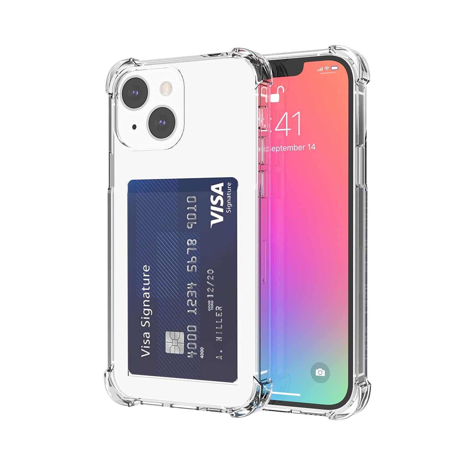 Wuwedo For Iphone 13 Clear Card Case, Protective Shockproof Tpu Thin Slim Wallet Case With Card Holder Compatible With Magsafe