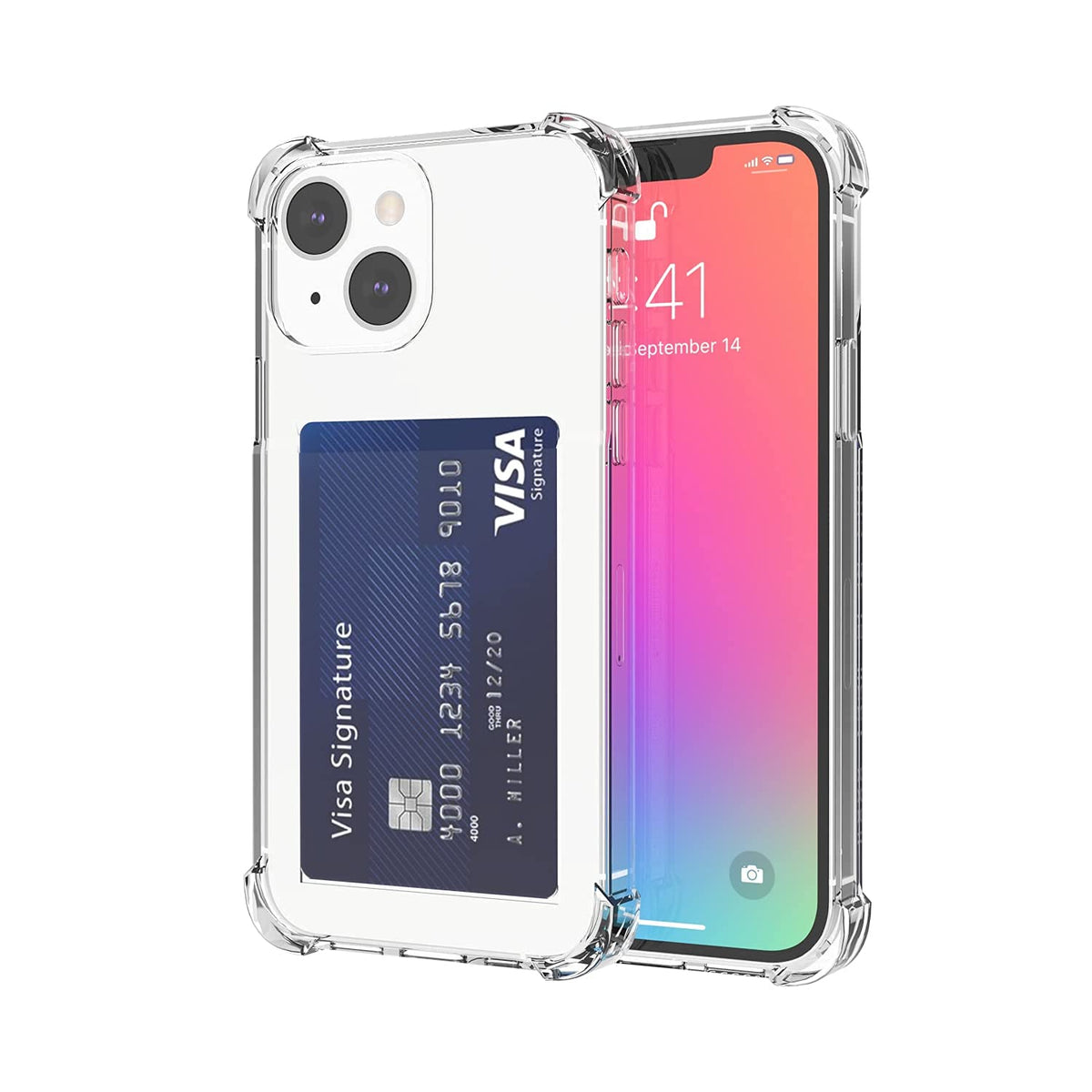 Wuwedo For Iphone 13 Clear Card Case, Protective Shockproof Tpu Thin Slim Wallet Case With Card Holder Compatible With Magsafe