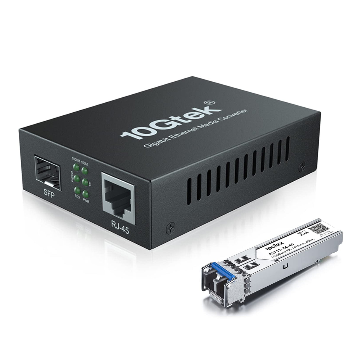 Ipolex Gigabit Single Mode Lc Fiber To Ethernet Media Converter, With A Sfp Ex Module, 1310Nm, Smf, Up To 40 Km, 1.25G Fiber To