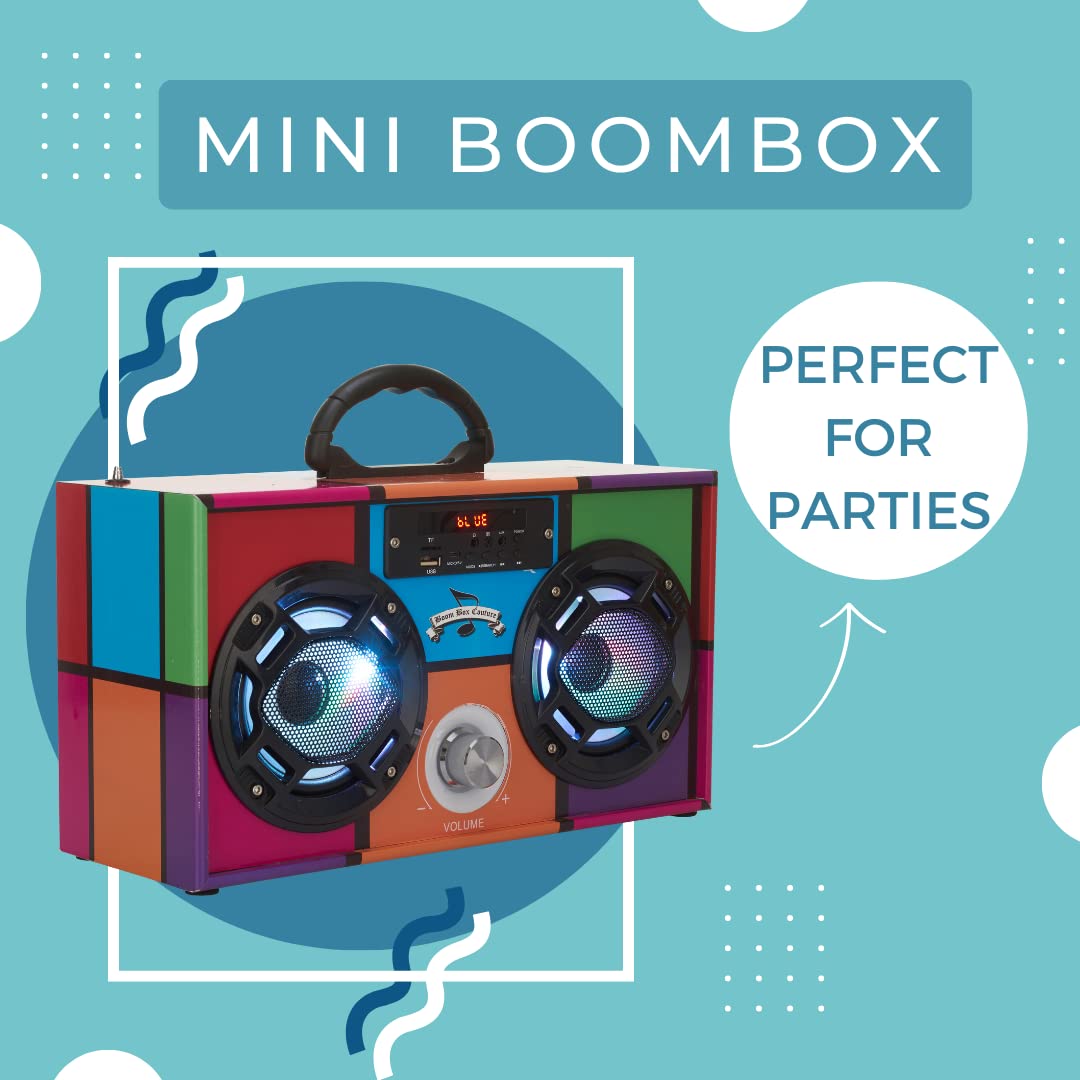 Wireless Express   Mini Boombox With Led Speakers � Retro Bluetooth Speaker W/Enhanced Fm Radio   Perfect For Home And Outdoor (Retro)