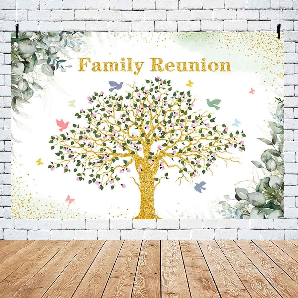 Mehofond 8X6Ft Family Reunion Backdrop Family Tree Photography Background Pink Floral Green Eucalyptus Leaves Family Party Decor