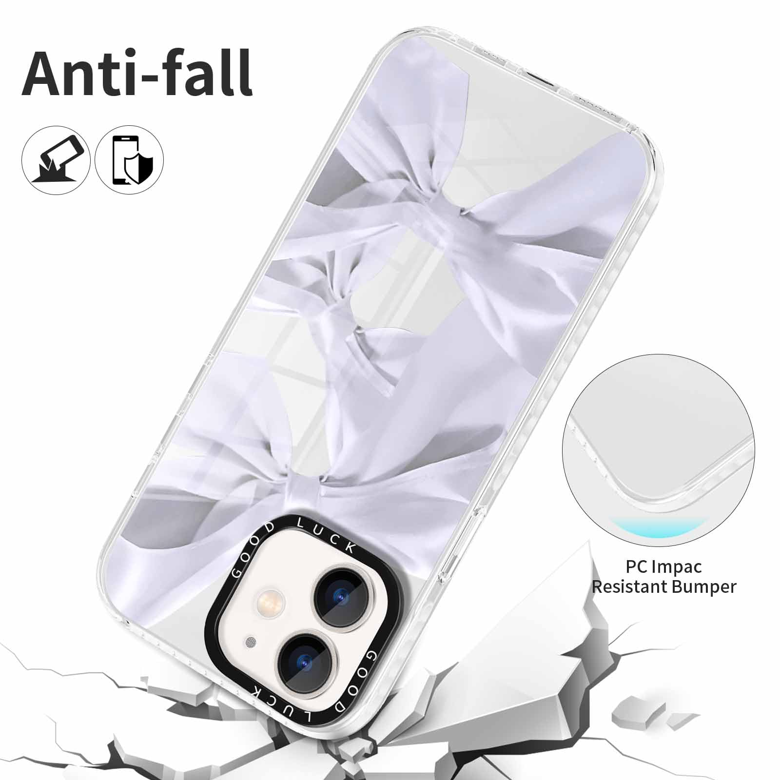 Rumdey 2 Pack Clear Bow Phone Case For Iphone 12 Mini 5.4 Inch, Cute Aesthetic Pattern Design Protective Soft Slim Shockproof Tp