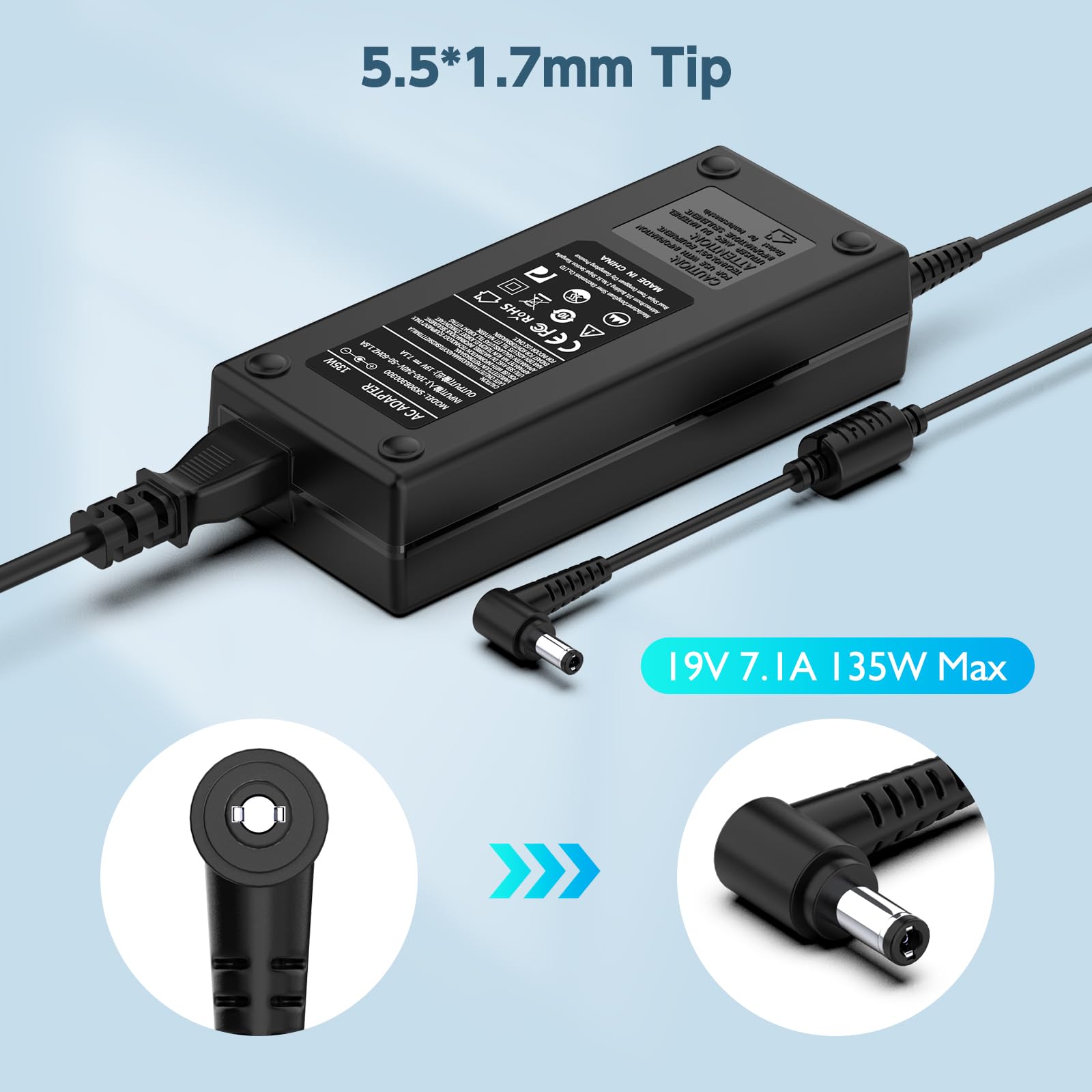 135W Charger For Acer Nitro 5 Gaming Laptop Power Cord, Ac/Dc Adapter Acer N18C3 An515 51 An515 41 An515 53 An515 52 An515 43 An517 51 N18C4 Adp 135K Adp 135Kb