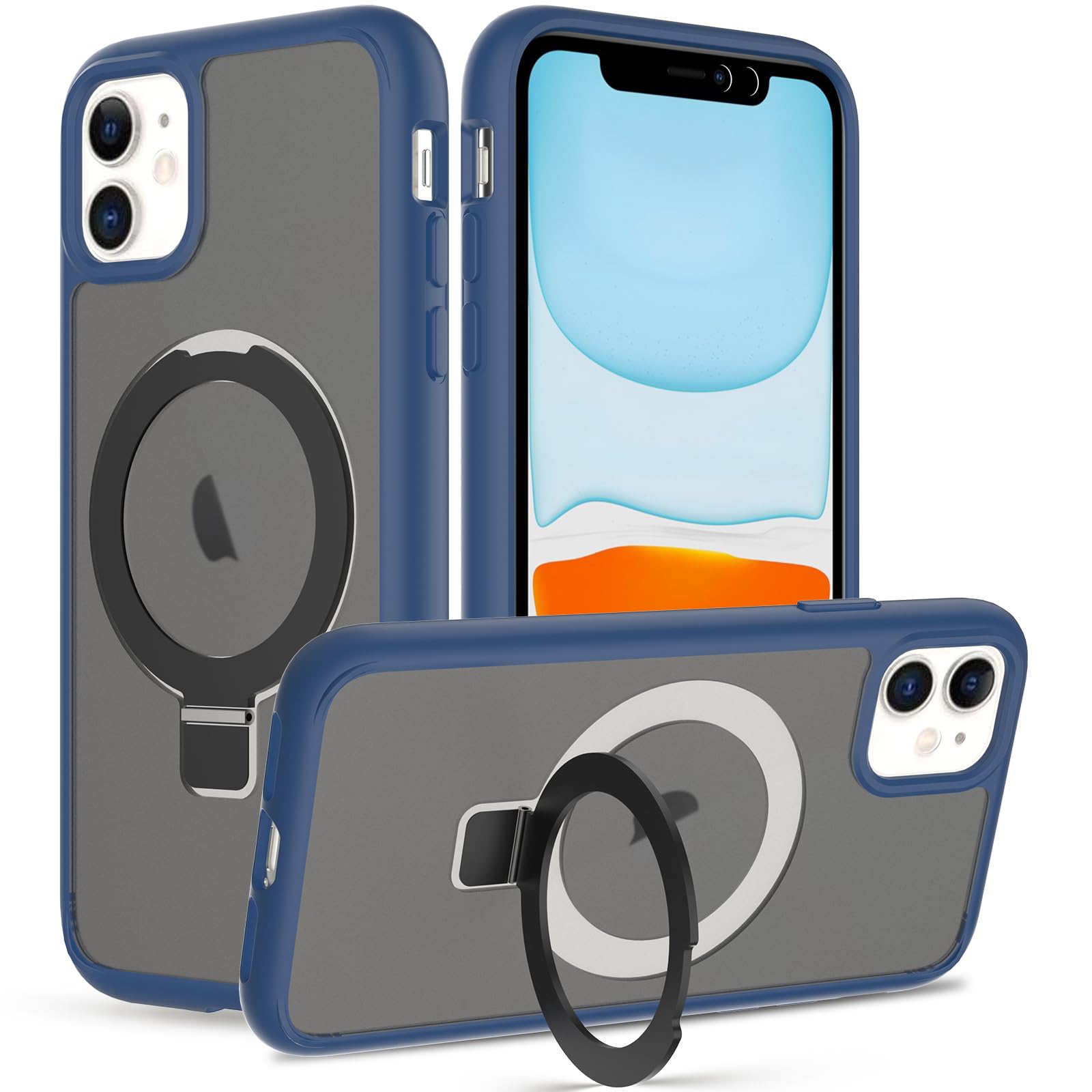 Pinlisheng Magnetic Stand For Iphone 11 Case [Military Grade Drop Tested] Translucent Back Slim Protective Case 6.1 Inch,Blue