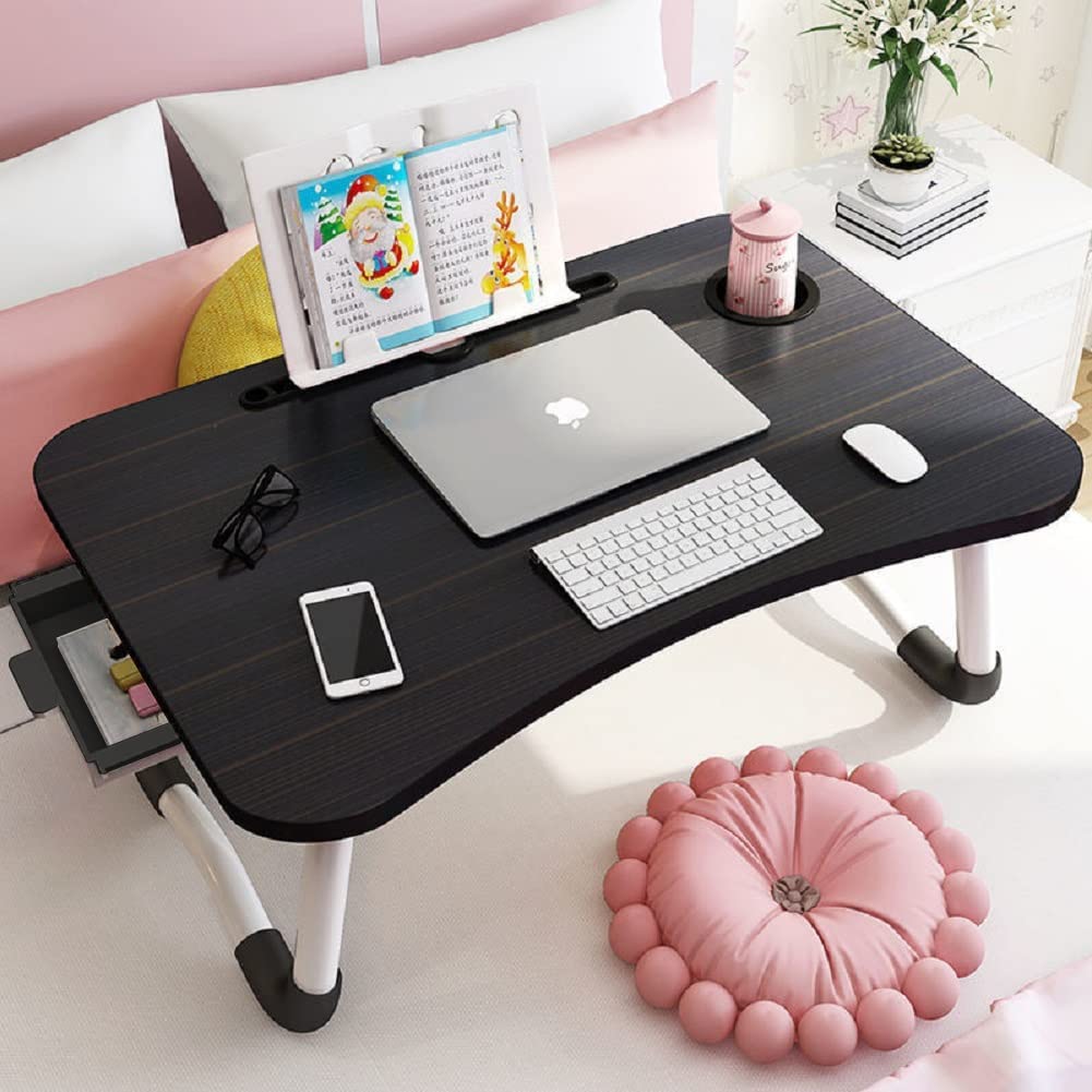 Foldable Bed Table For Laptop,Laptop Desk Table Stand For Bed,Laptop Bed Tray Table With Storage Drawer Cup Holder, Portable Lap