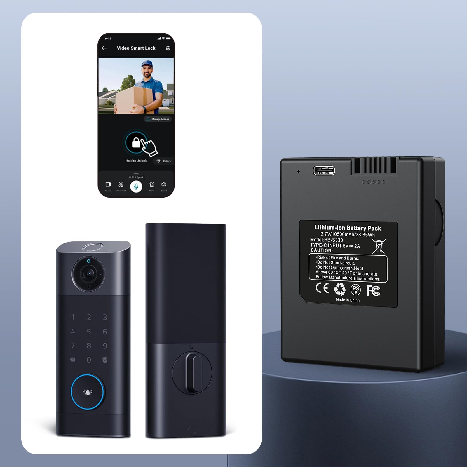 Addpower Security Rechargeable Battery For Eufy S330 S230 S220 E330 Video Smart Lock 3 In 1 And Smart Drop, 10500Mah Battery Com