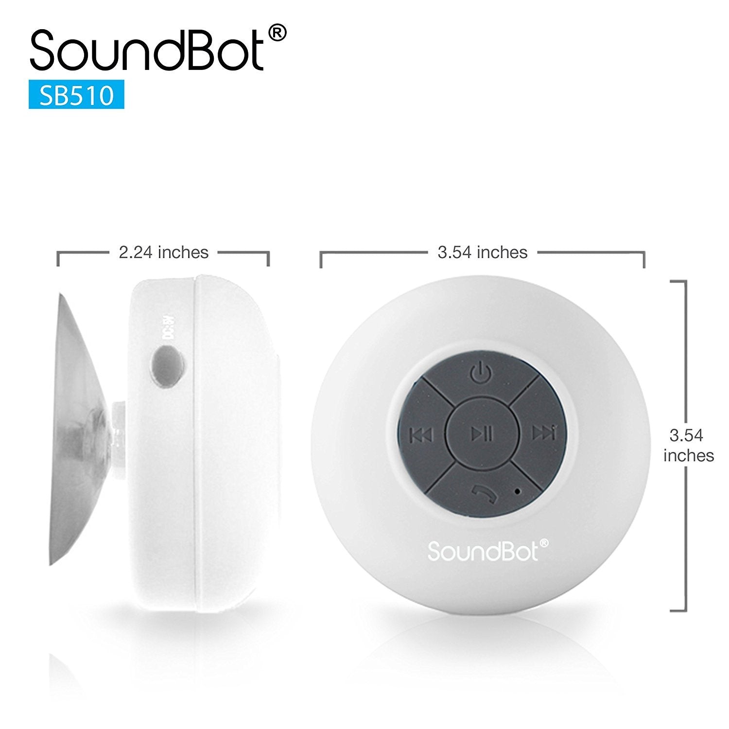 Soundbot Sb510 Hd Water Resistant Bluetooth 4.0 Shower Speaker, Handsfree Portable Speakerphone With Built In Mic, 6Hrs Of Playt
