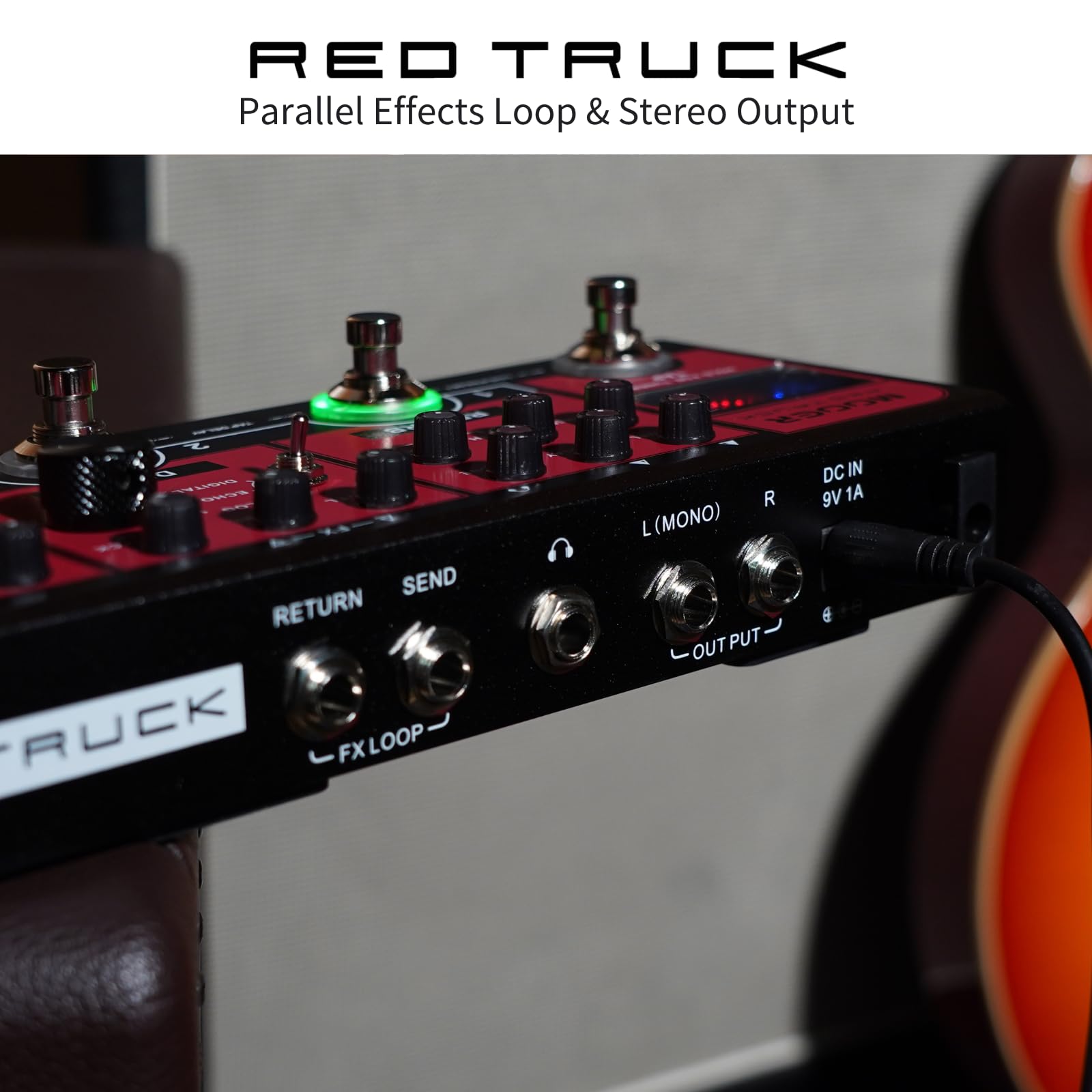 Mooer Red Truck Combined Multi Effects, Analogue Boost, Overdrive And Distortion Warm Tones, Multi Modulation, Stereo Reverb And Delay Ambience Effects With Tap Tempo Synchronization