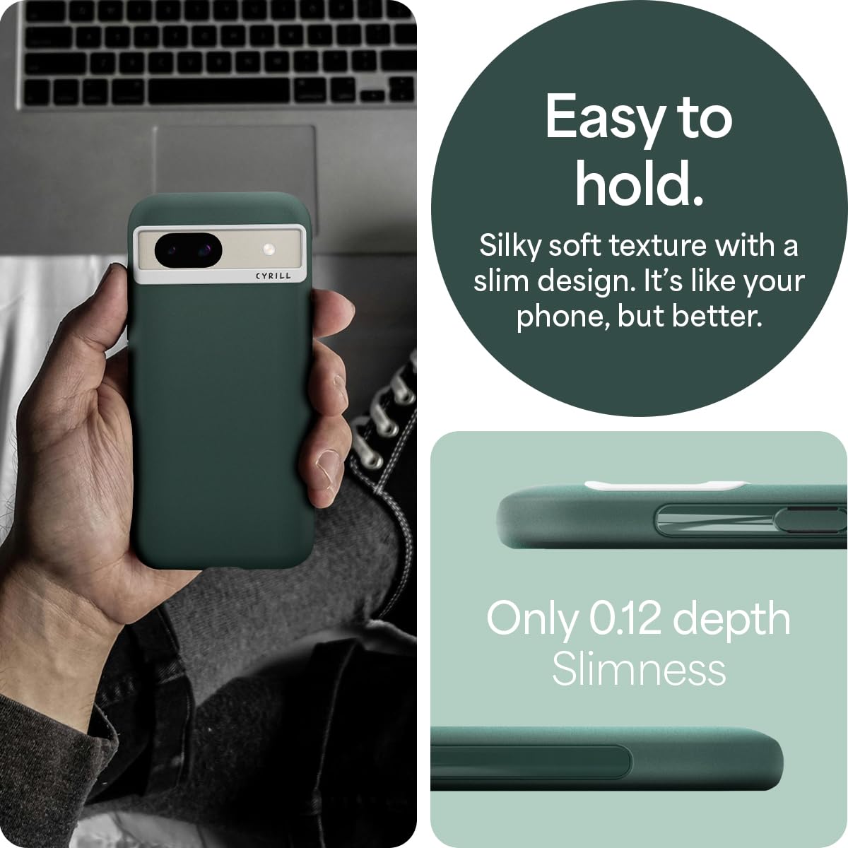 Cyrill Ultracolor Compatible With Google Pixel 8A Case, Matte Silicone [Anti Fingerprint] Shock Absorbent Green Phone Case For P