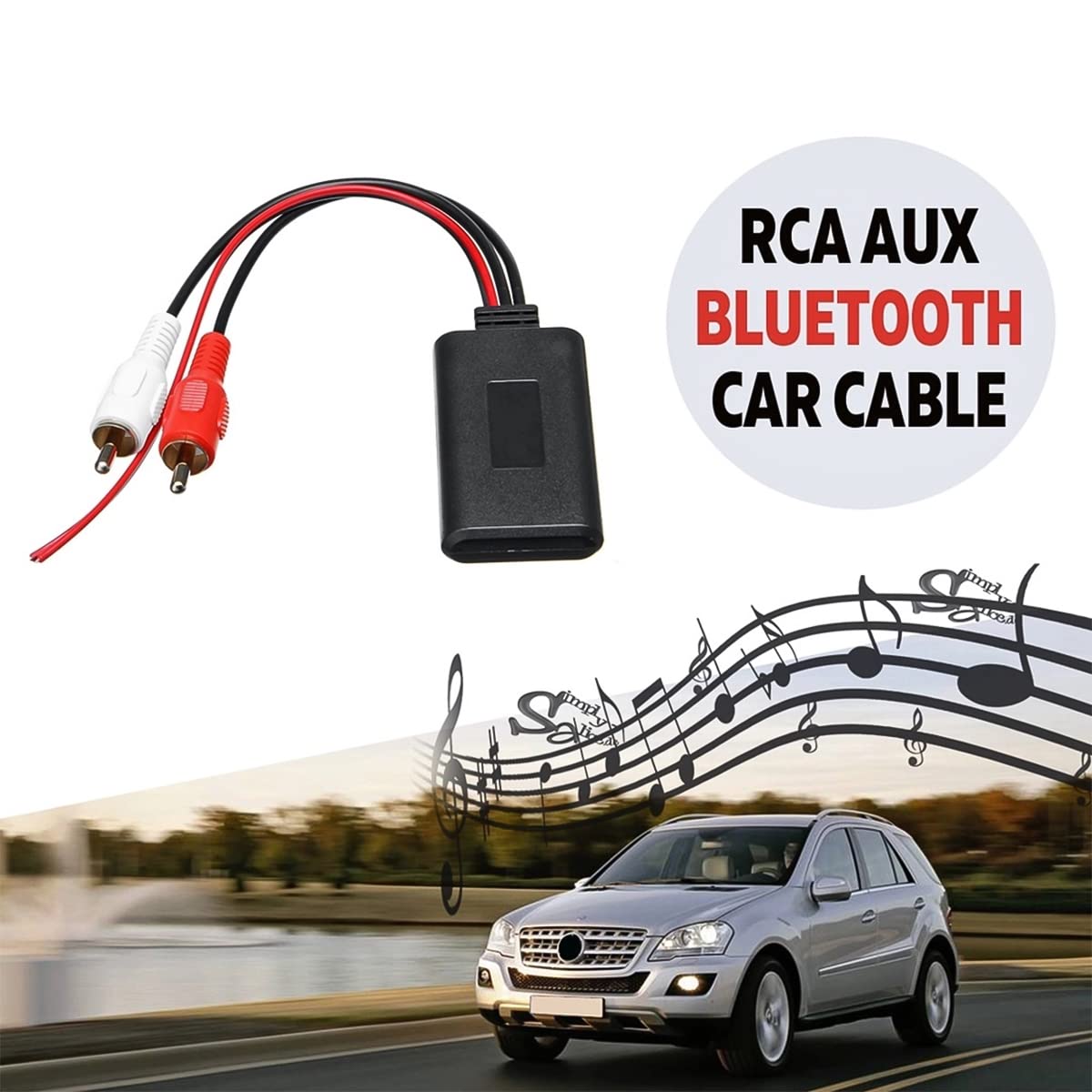 Auceli Car Universal Wireless Bluetooth Cable Adapter 2 Rca Aux Audio, Car Radio Connector Input Car Bluetooth Carb, 12V Stereo