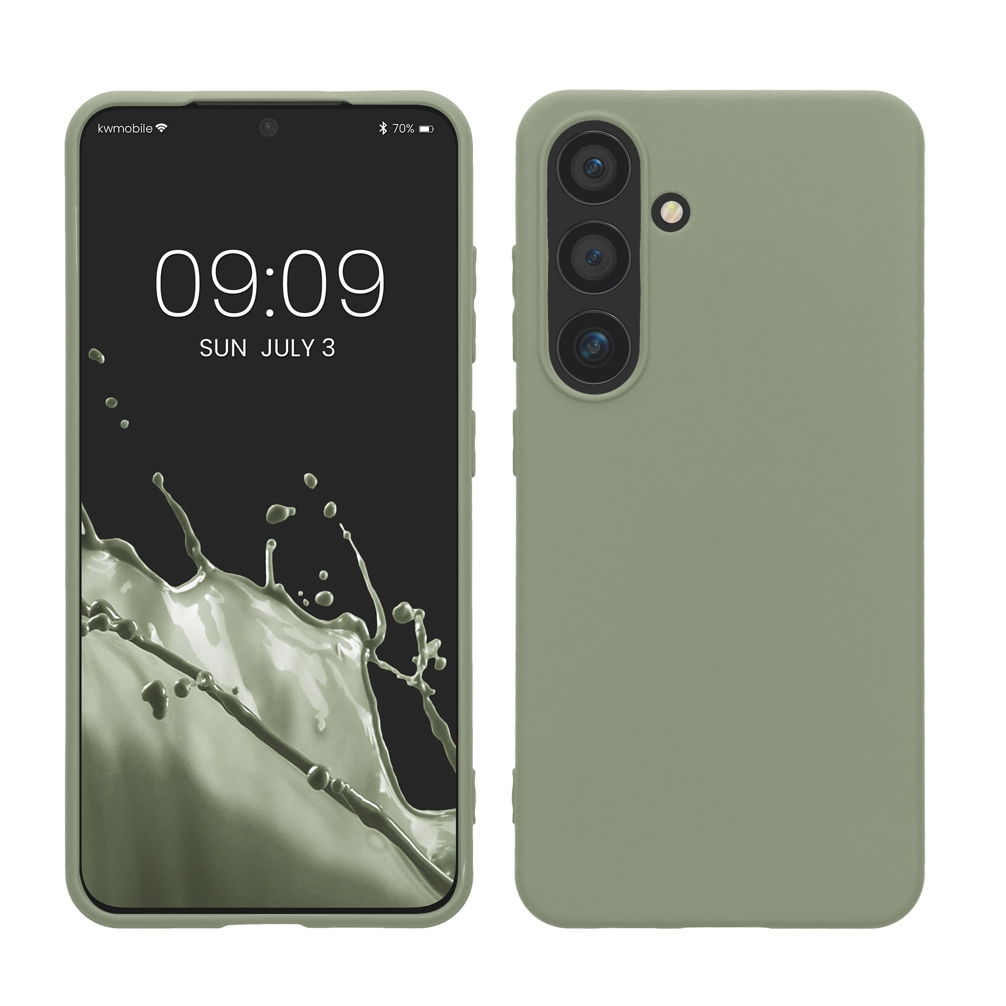 kwmobile Case Compatible with Samsung Galaxy S24 Case - Soft Slim Protective TPU Silicone Cover - Gray Green