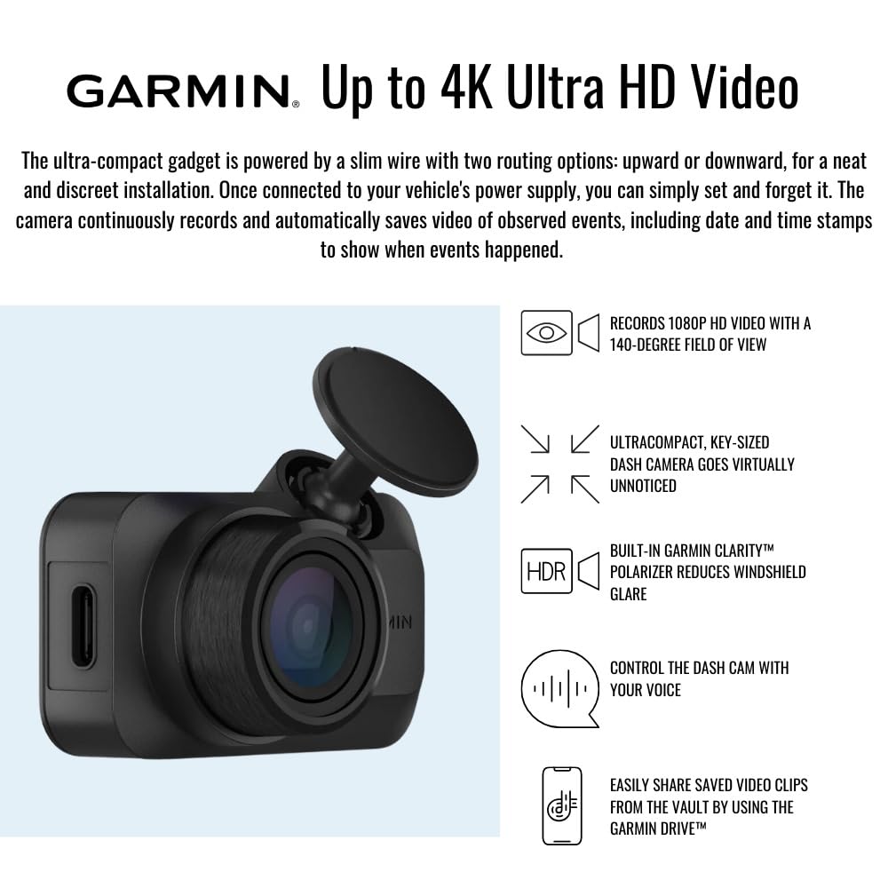 Garmin Dash Cam Mini 3 Ultra-Compact 1080P Camera With 140-Degree Field Of View (Black) Bundle With Dash Camera Accessory (2 Ite