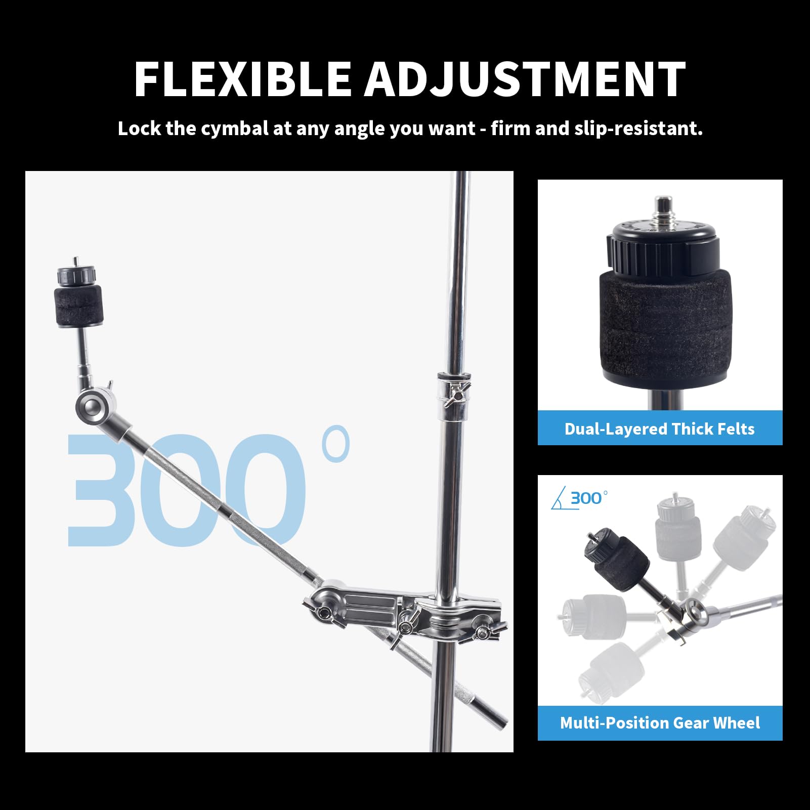 Seteol Cymbal Boom Arm Holder With Clamp, L-Arm Rod With Bracket Holder Extension Arm Attachment, Cymbal Stand Mount For Drum Ha