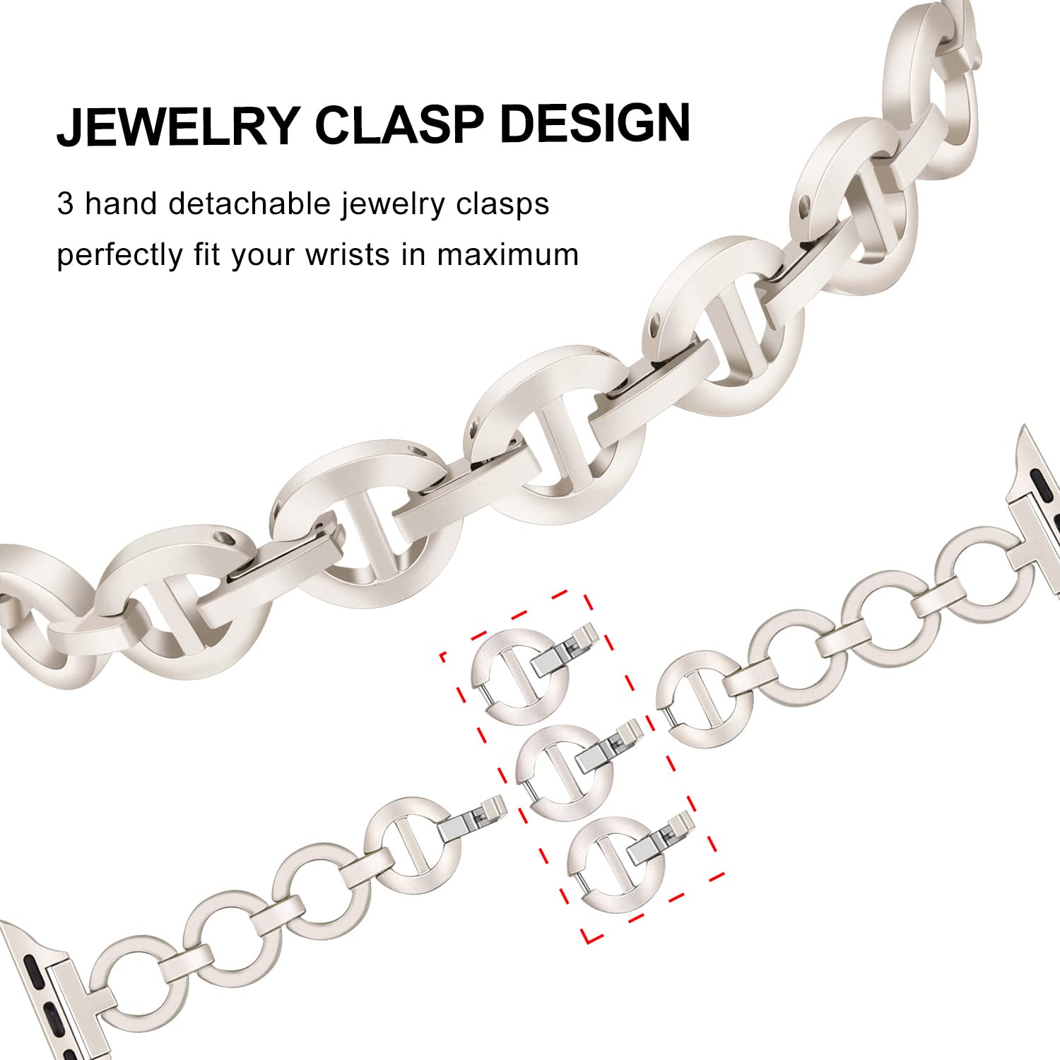 Trumirr Band For Apple Watch Series 8 7 45Mm / Se (2Nd Gen) 44Mm Starlight Women, Stainless Steel Watchband Jewelry Strap For Iw