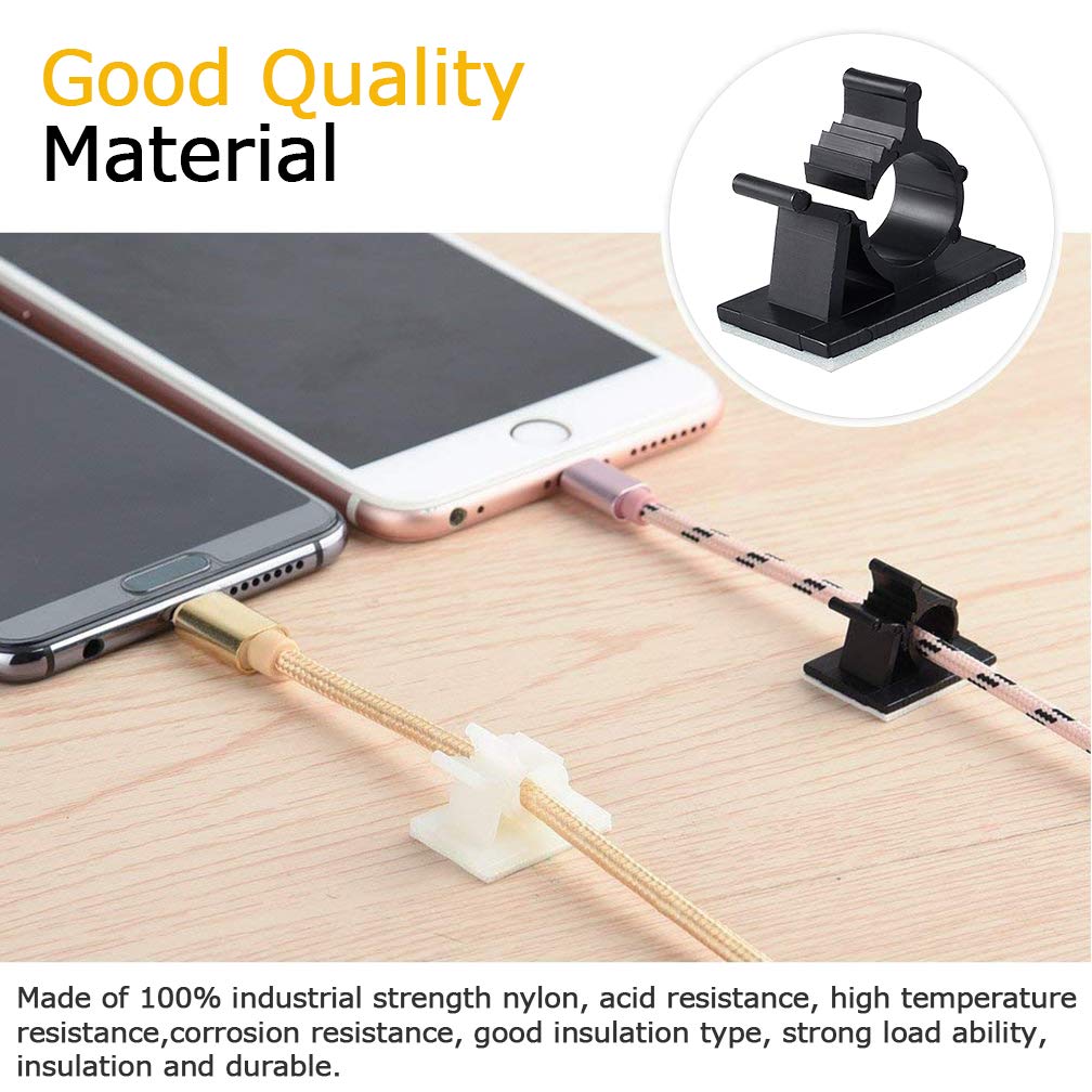 Viaky 30 Pcs Black Cable Wire Clips Adjustable Nylon Wire Holder Adhesive Cable Management Suitable For Maximum Diameter 0.6 Inc