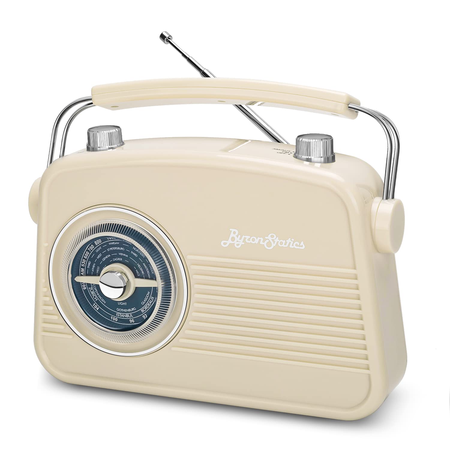 Byronstatics Portable Radio Am Fm, Vintage Retro Radio With Built In Speakers, Best Reception And Longest Lasting, Power Plug Or 1.5V Aa Battery   Cream