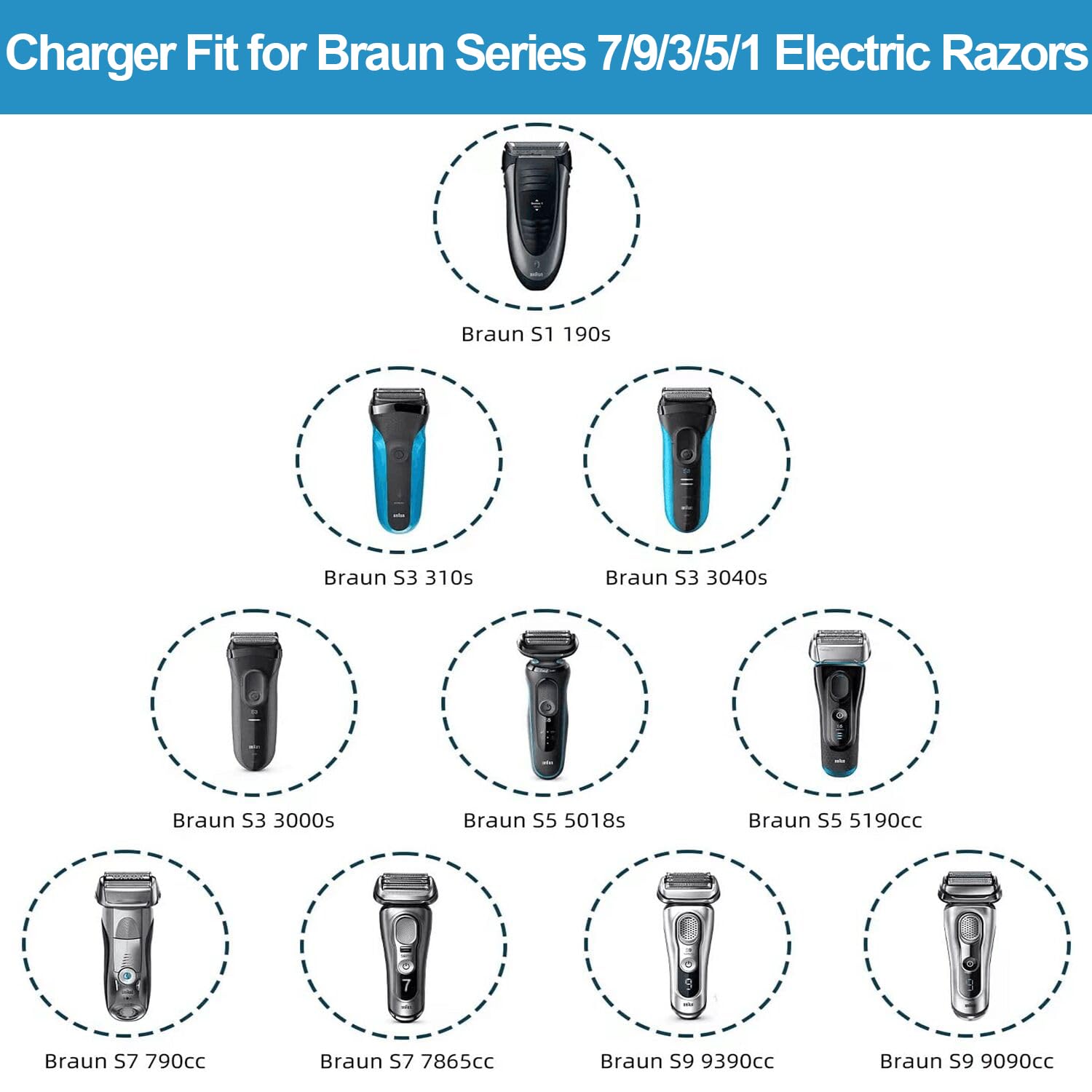 Yanzhi Shaver Charger Replacement For Braun Series 7 3 9 5 8 6 1, 12V 400Ma Charger Cord Compatible With Braun S3 S6 S7 S8 S5 S9