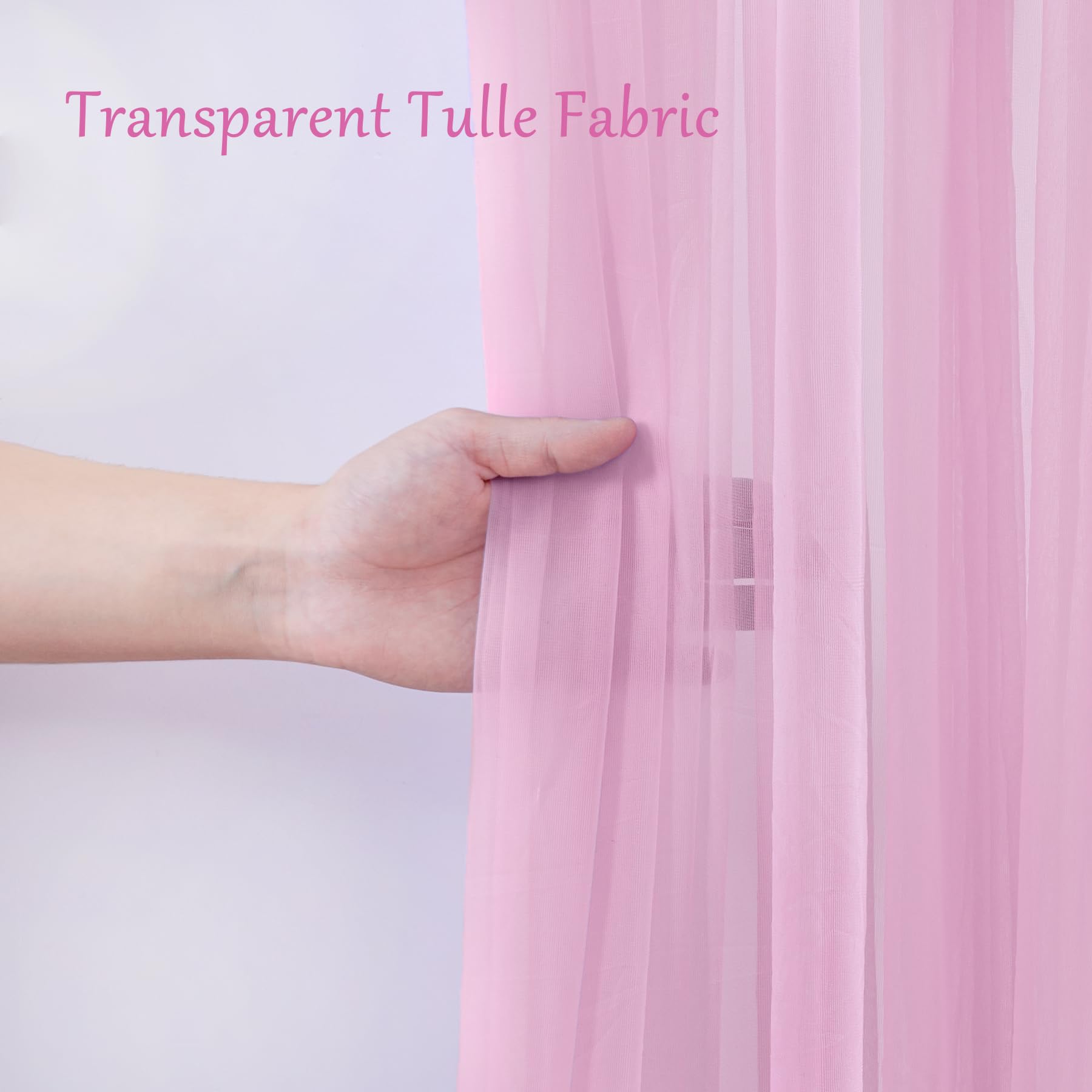 10  10Ft Pink Tulle Backdrop Curtain With Lights String For Parties, Sheer Curtain Backdrop Drapes For Wedding Party Home Decora
