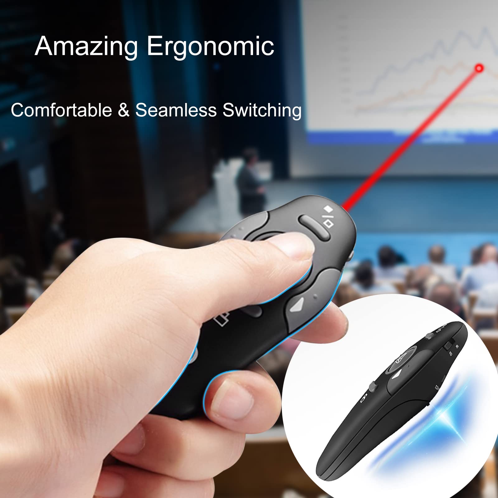 Wireless Presentation Clicker For Powerpoint Presentations, Usb Dongle Presenter Remote With Laser Pointer Slide Clickers For Ma