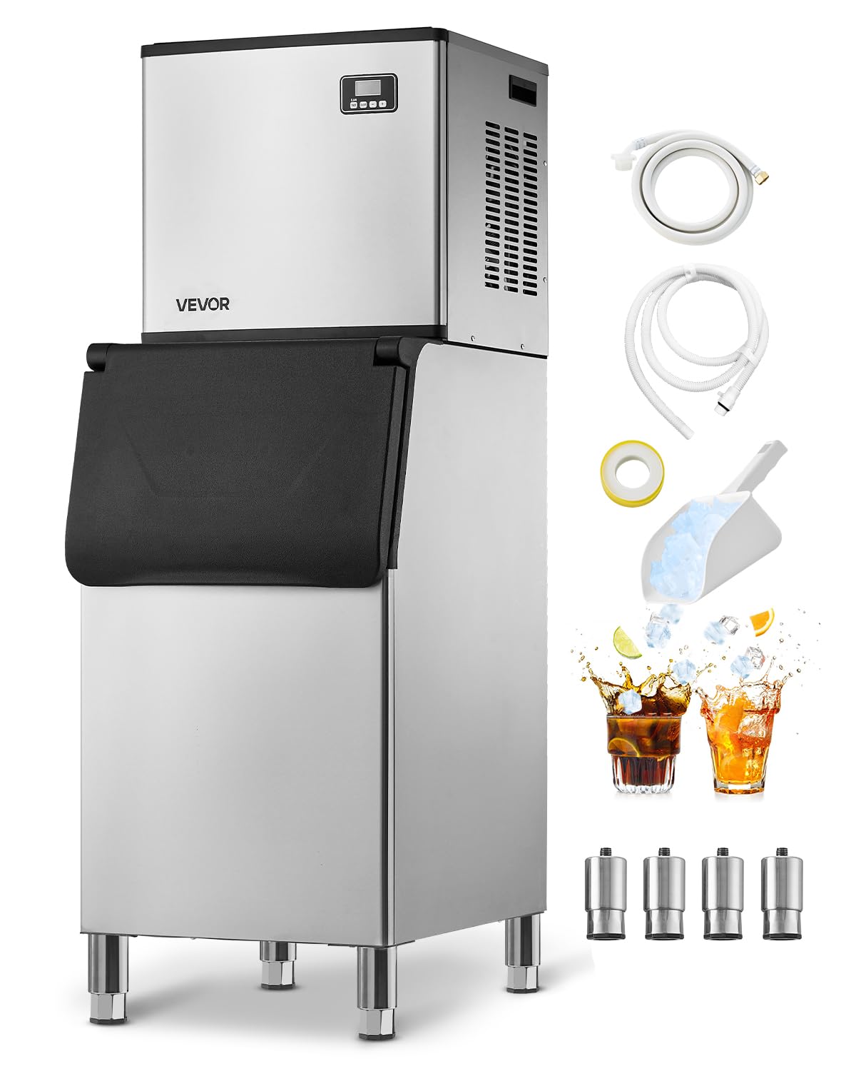 VEVOR Commercial Ice Maker Machine, 500LBS/24H Ice-Making Machine with 300LBS Large Storage Bin, Auto Self-Cleaning Ice Maker wi