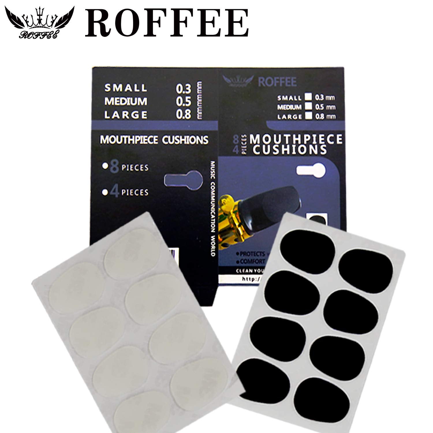 Roffee Alto/Tenor Saxophone Mouthpiece Cushions Patches Pads,2 Packs 0.5Mm (8 Pcs Black&8 Pcs White)