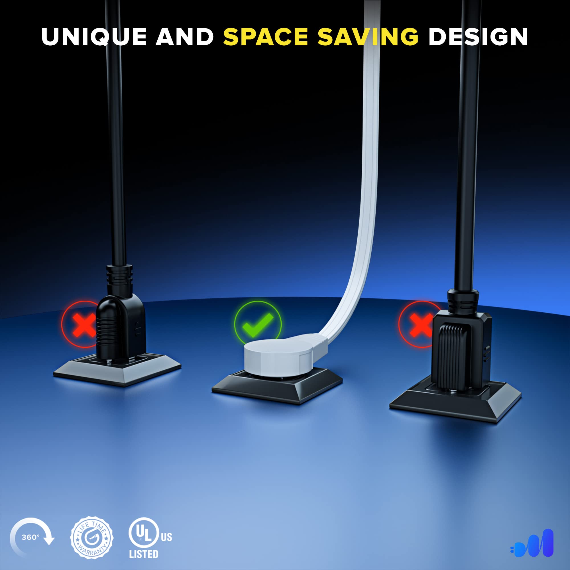 Maximm 360? Rotating Flat Plug Extension Cord 50 Feet Flat Extension Cord Under Carpet With Slim Space Saving Plug Design, Low P