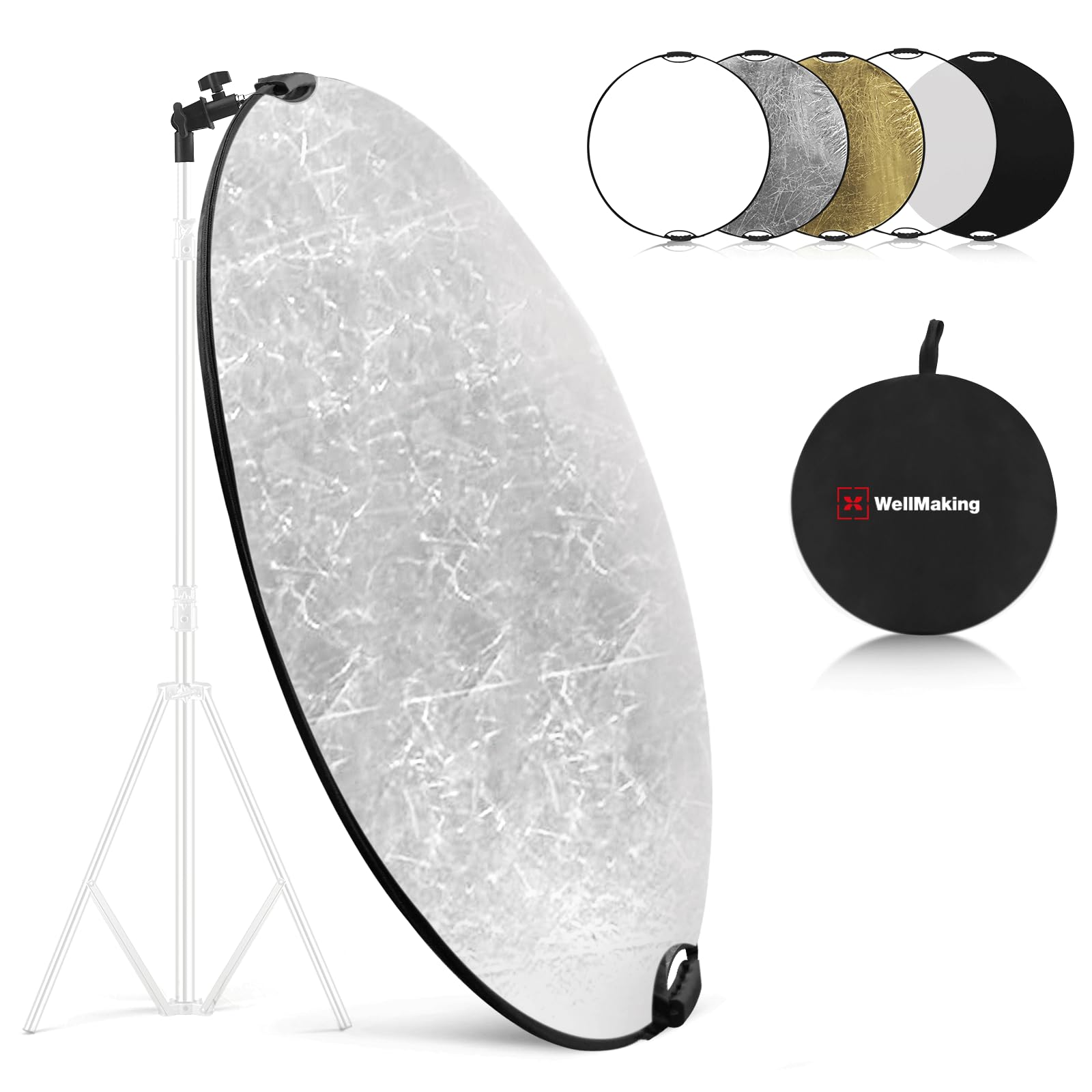 Wellmaking 32 Inch (80Cm) Reflector Photography, Collapsible Light Reflector With Bag & Tilt Adapter, 5 In 1 Handle Reflector Fo